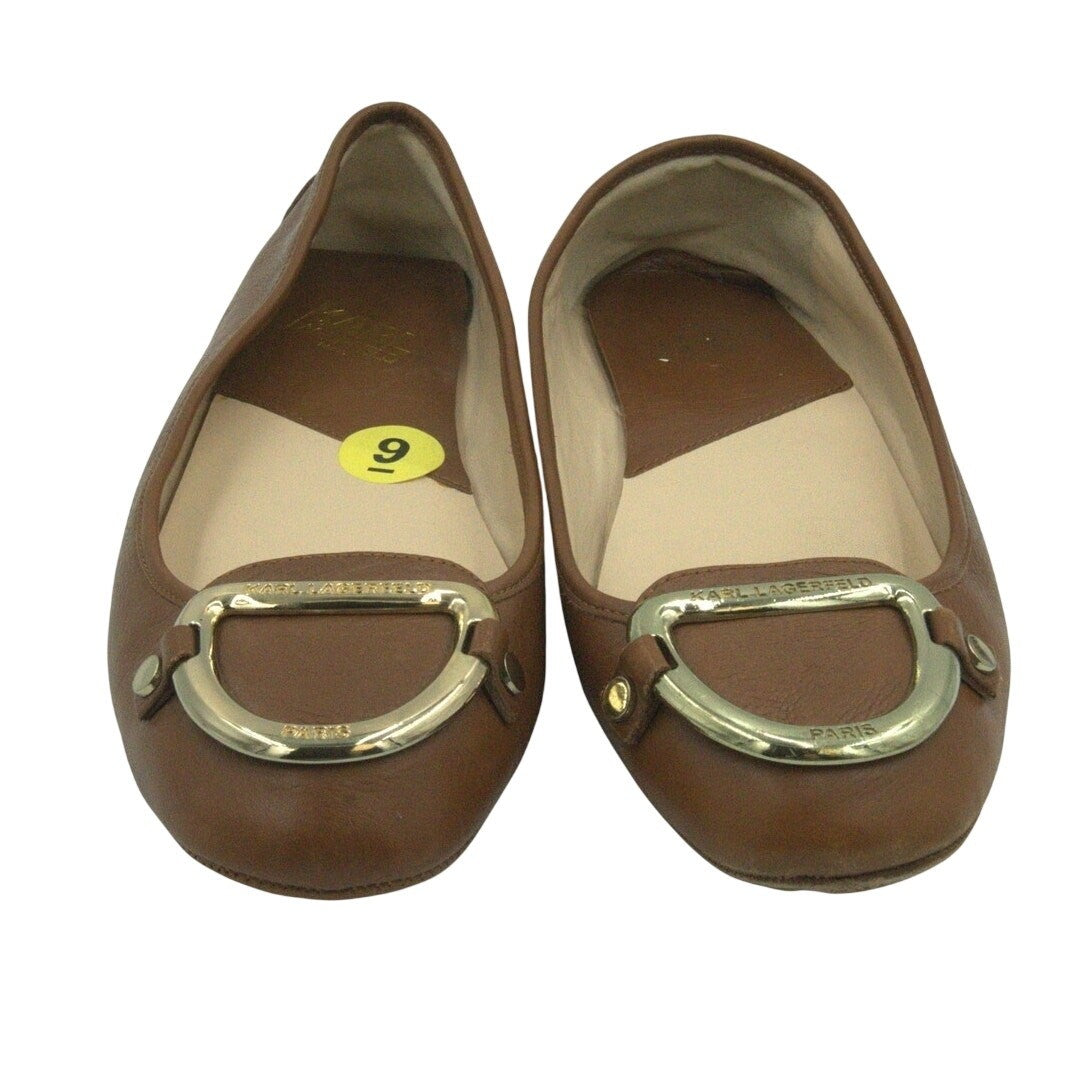 Karl Lagerfeld Paris Leather Buckle Ballet Flats – Tan Brown | Women’s 9