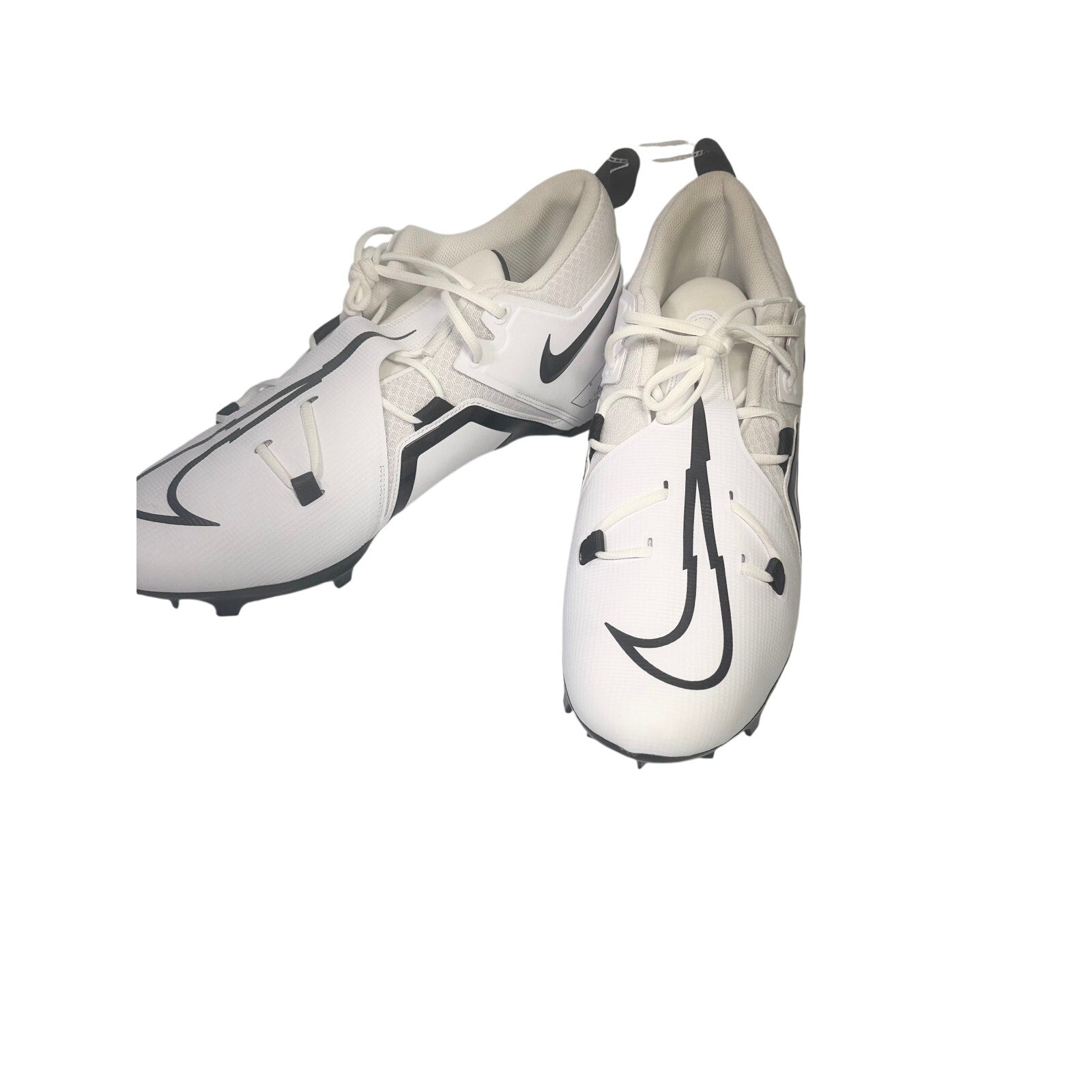 Nike Alpha men's football cleats in white and black, size 17, with Nike branding and cleat studs visible on the sole.