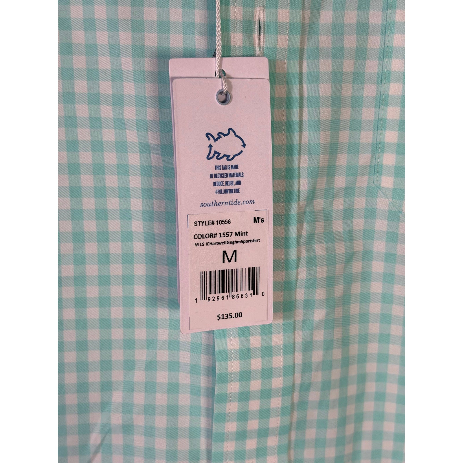 Southern Tide IC Hartwell Gingham Sport Shirt Men's Medium Mint NWT