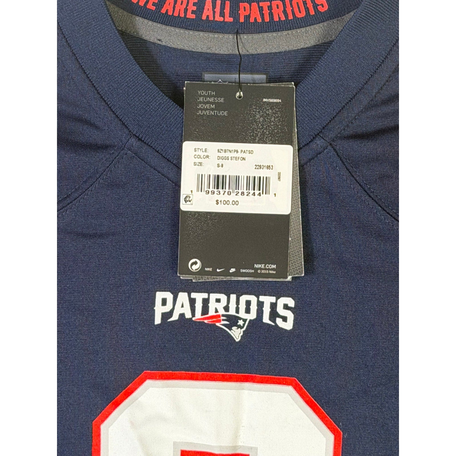 Nike Youth New England Patriots Stefon Diggs #8 Game Jersey Navy Size S