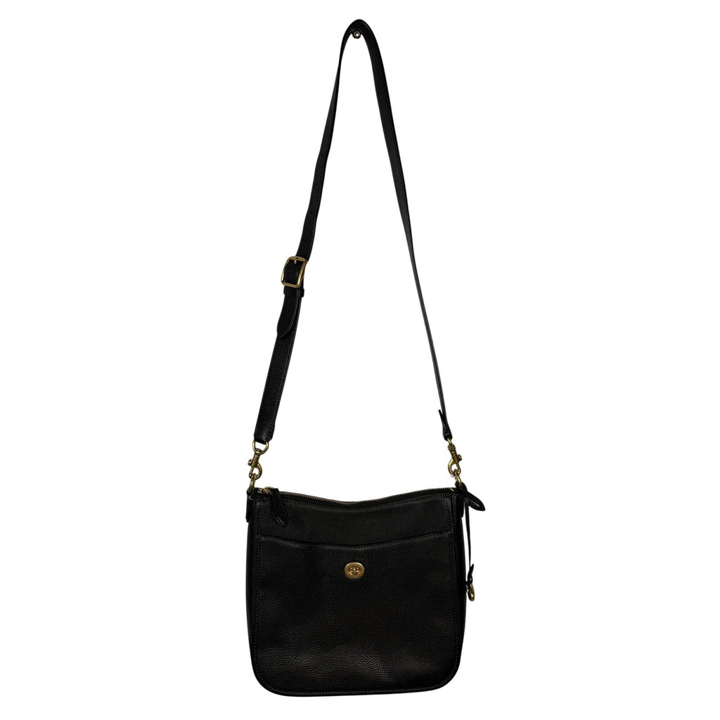 Coach Women’s Black Pebbled Leather Crossbody Shoulder Bag Gold-Tone Hardware