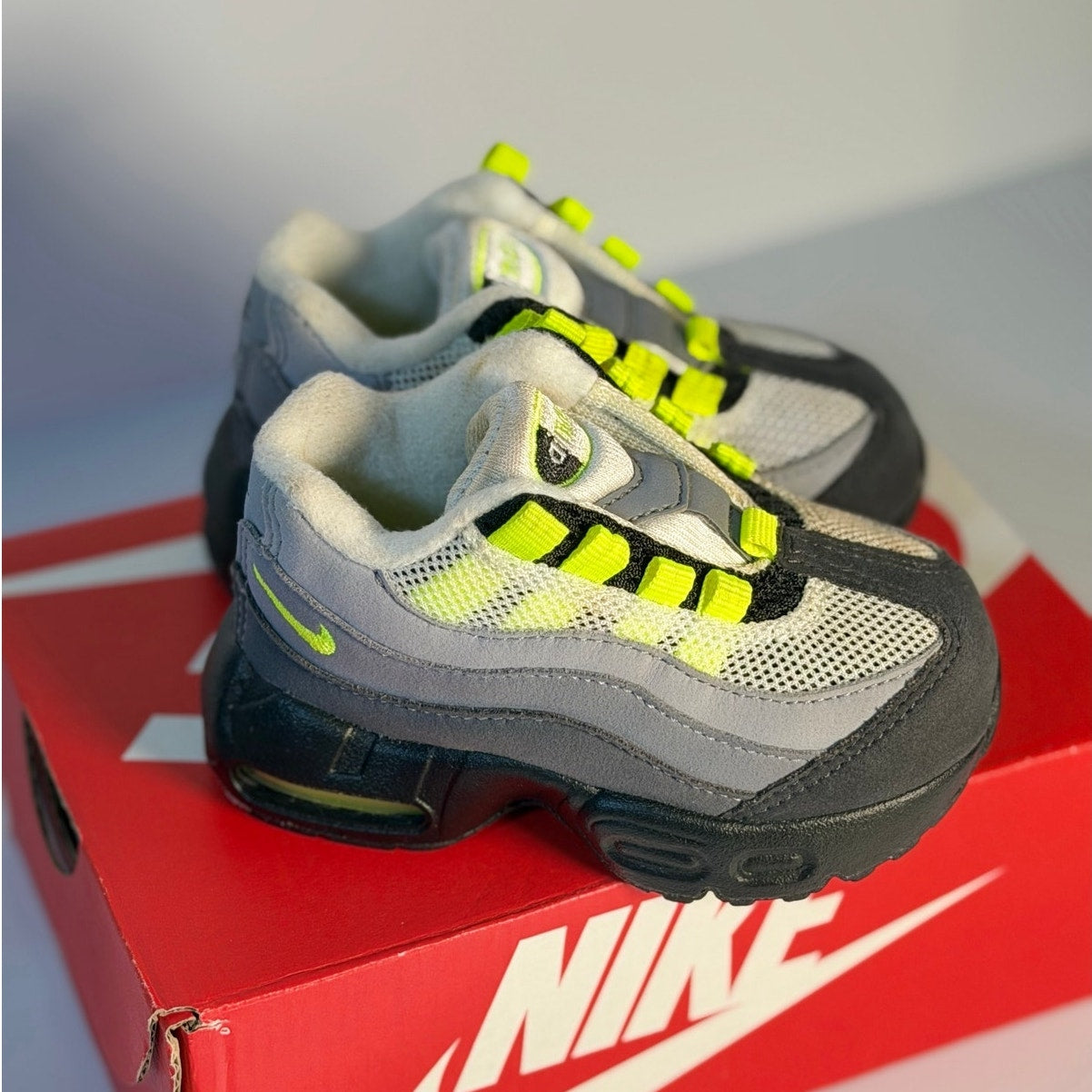 Nike Air Max 95 Toddler Sneakers Gray Volt Black Running Shoes Kids