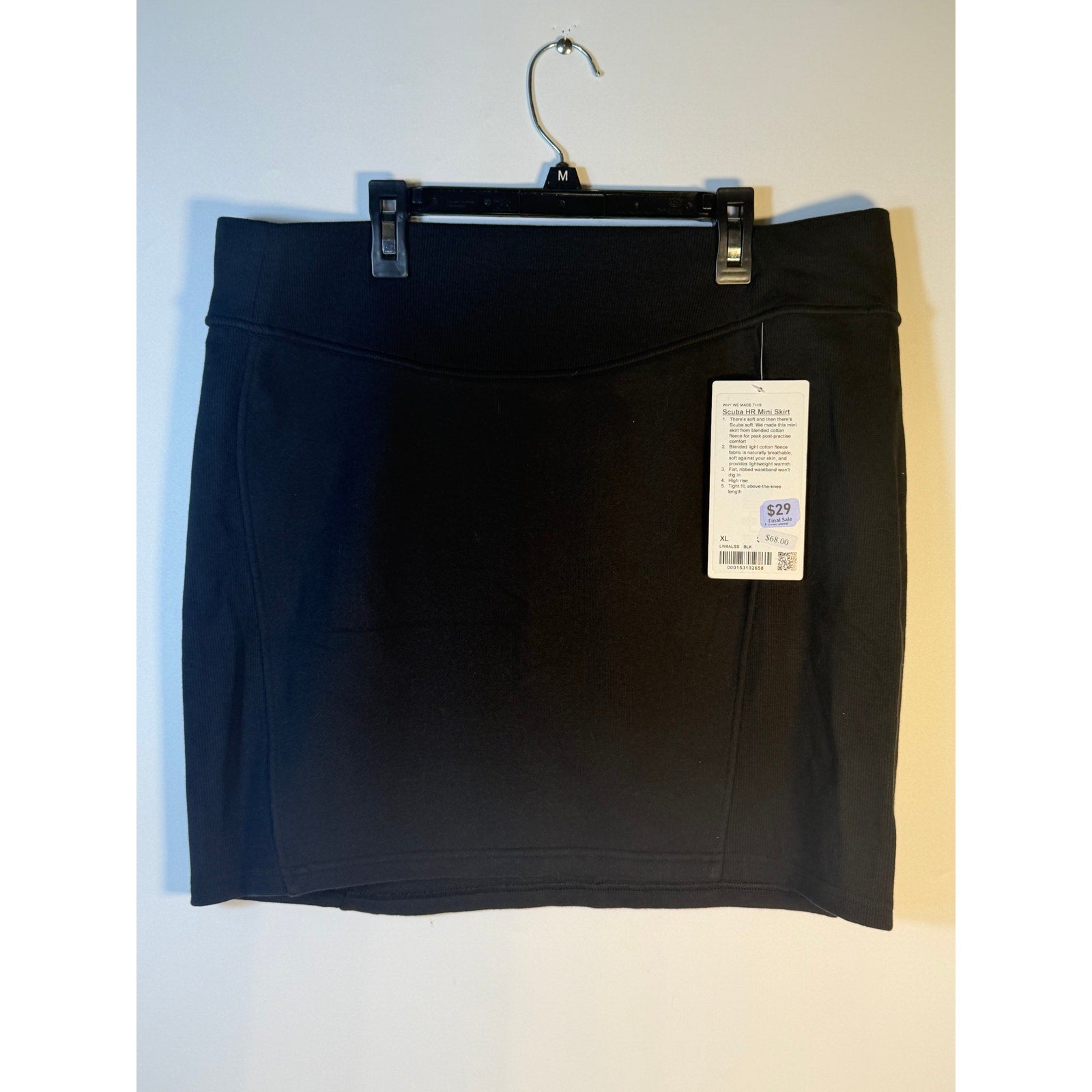Lululemon Scuba HR Mini Skirt Black Women's XL Fleece Above Knee Athletic Casual