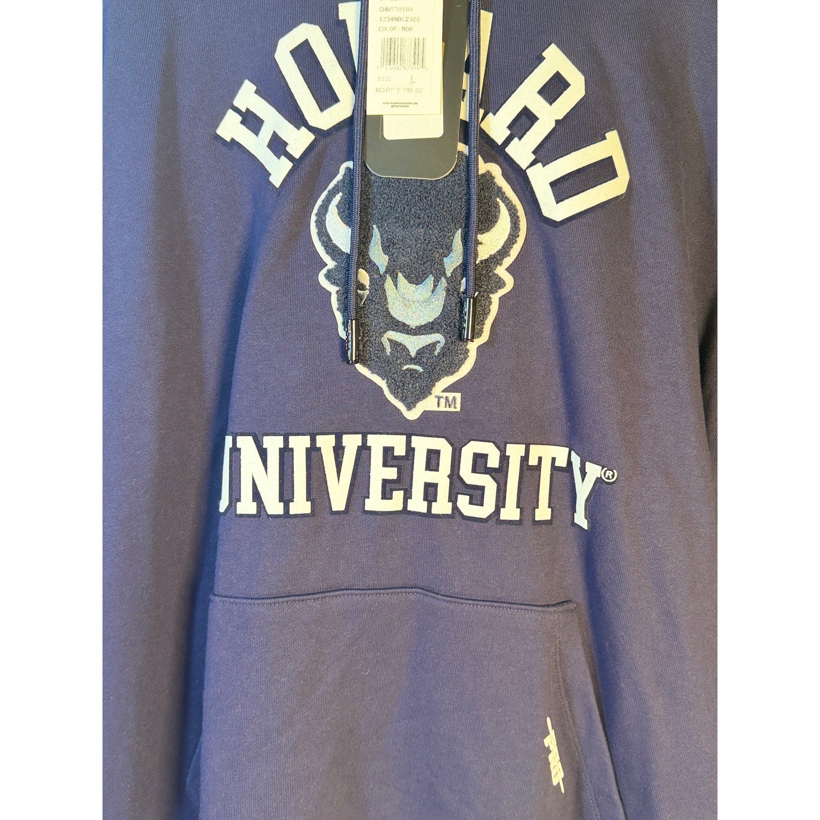 Campus Crew Howard University Bison Pullover Hoodie Men's Large Navy NWT