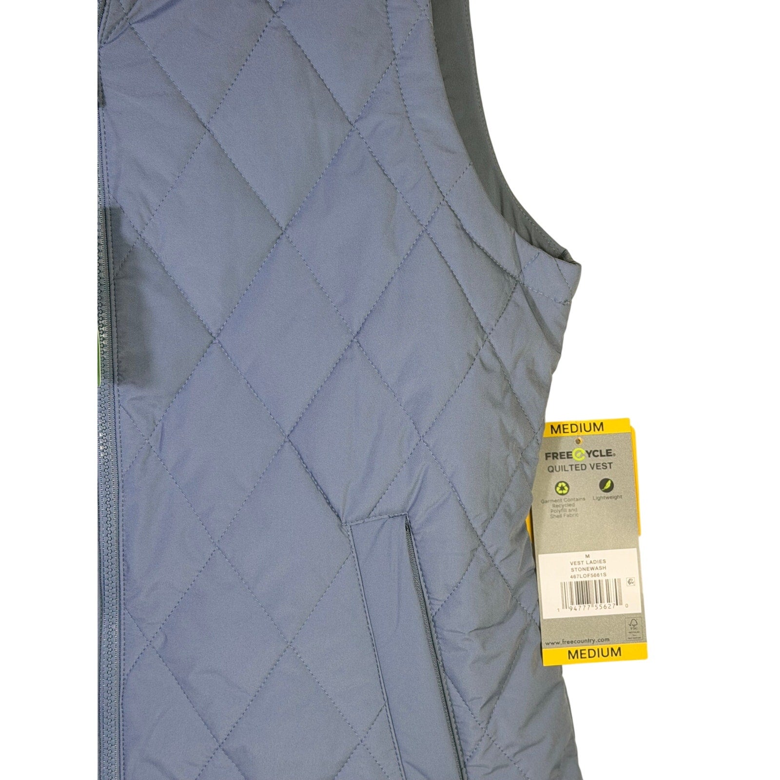 Free Country Women’s FreeCycle Quilted Vest Stonewash Blue Size M NWT