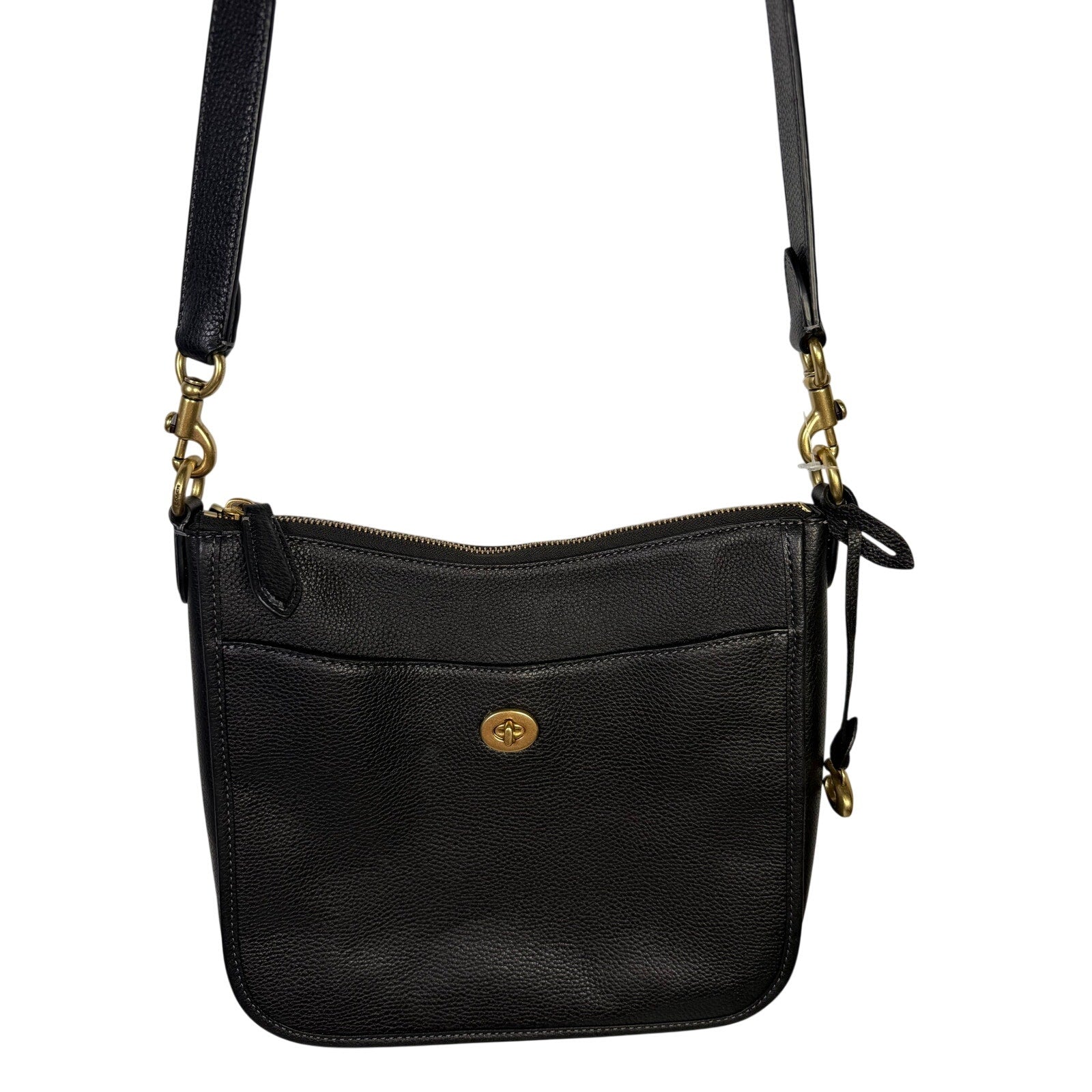 Coach Women’s Black Pebbled Leather Crossbody Shoulder Bag Gold-Tone Hardware