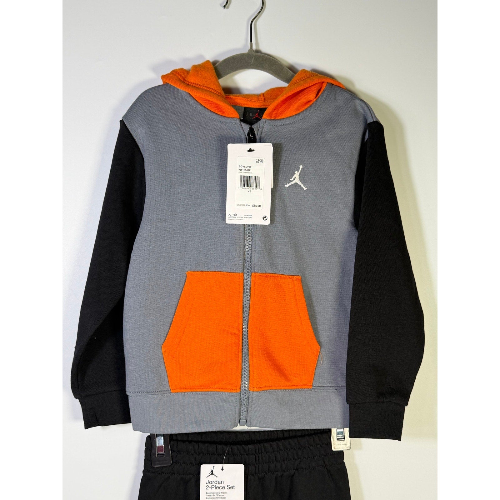 Jordan Boys 2-Piece Hoodie Jogger Pants Set Gray Black Orange Size 4T NWT