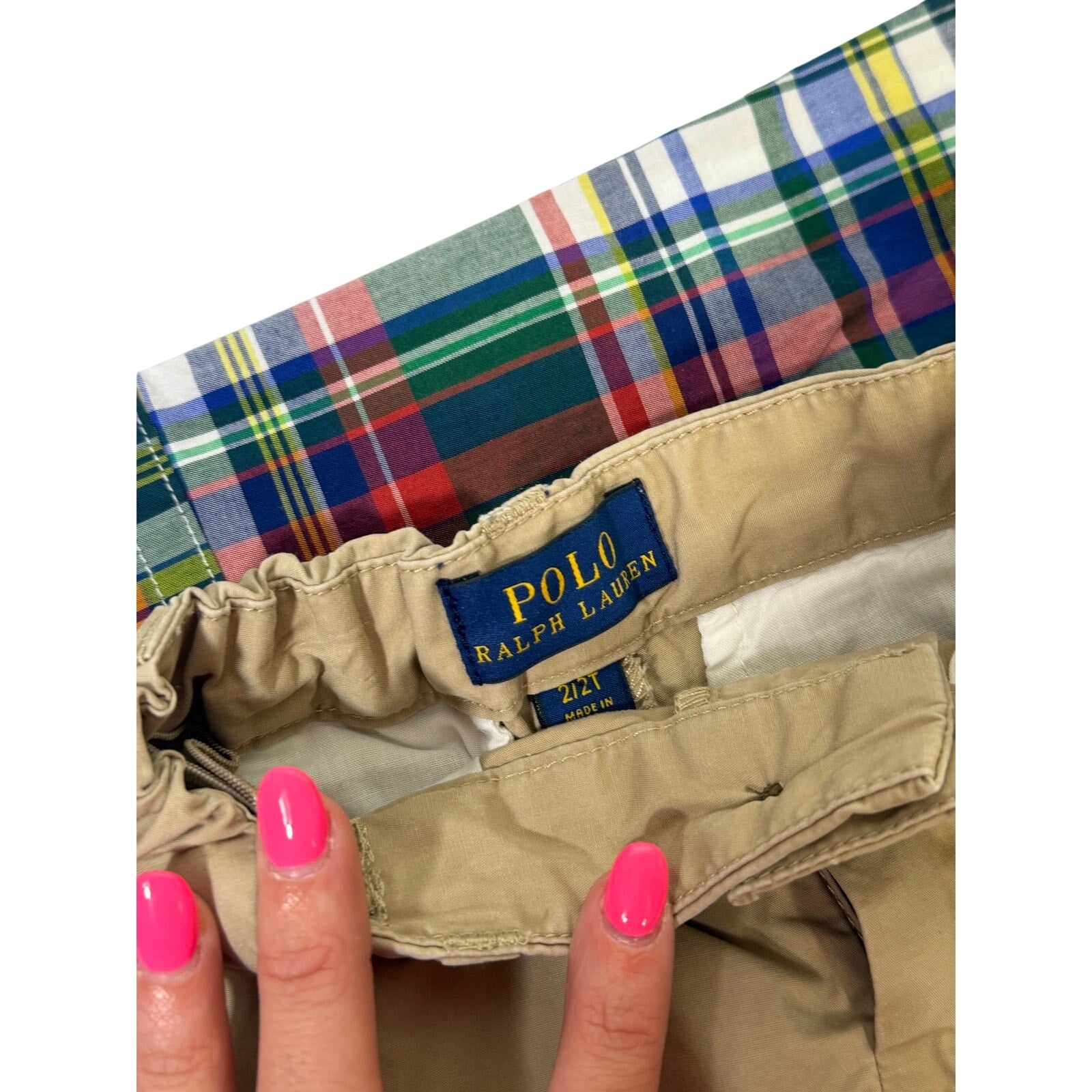 Polo Ralph Lauren Boys Plaid Shirt Khaki Chino Shorts Size 2T Outfit Set