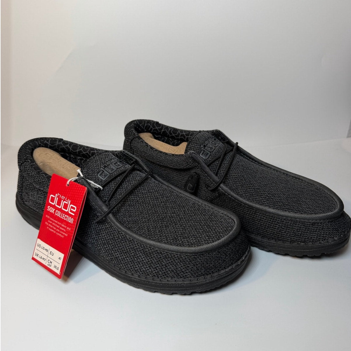 Hey Dude Wally Sox Micro Men’s Size 8 Total Black Slip-On Shoes