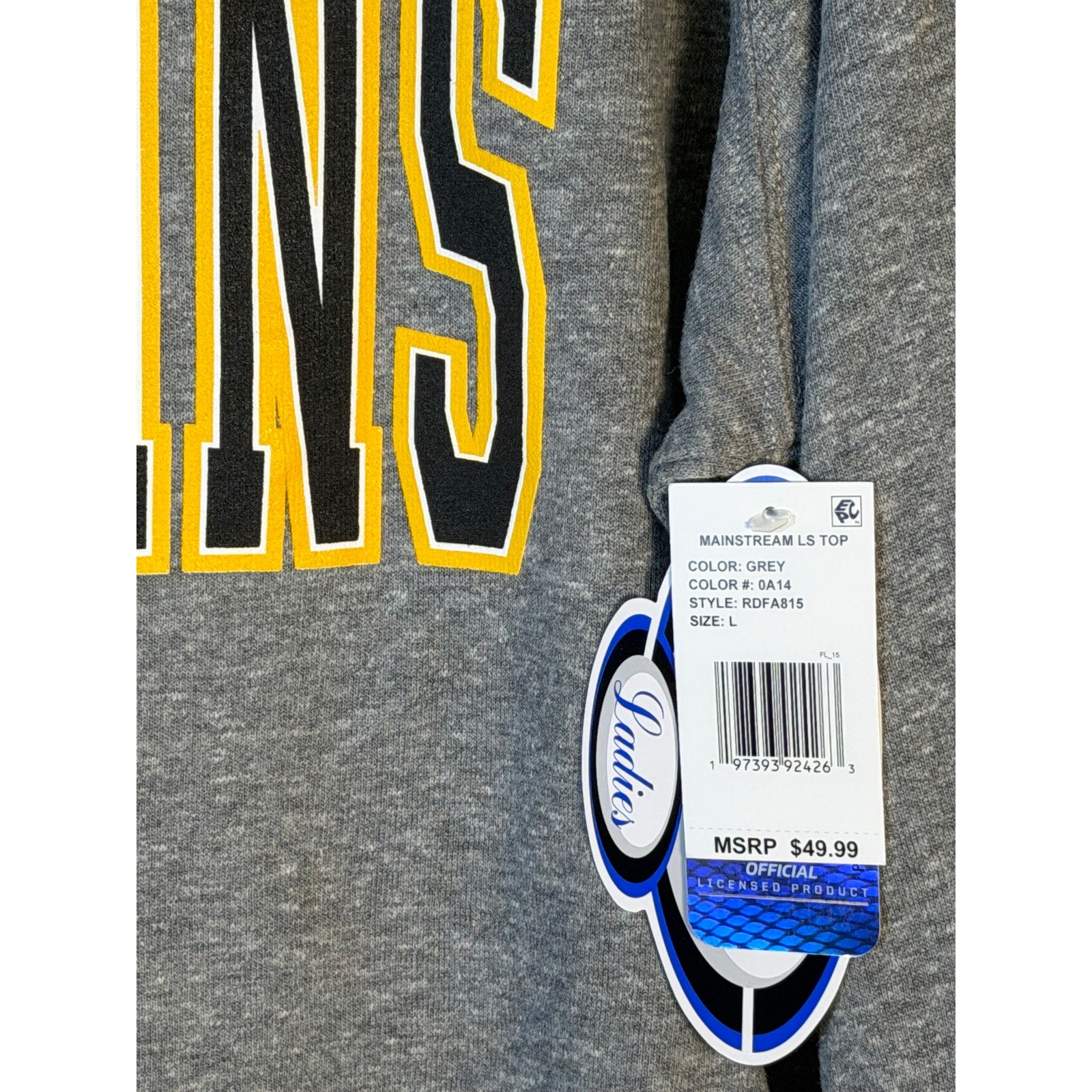 Concepts Sport Pittsburgh Penguins Women's Gray Crew Sweatshirt Large NWT NHL