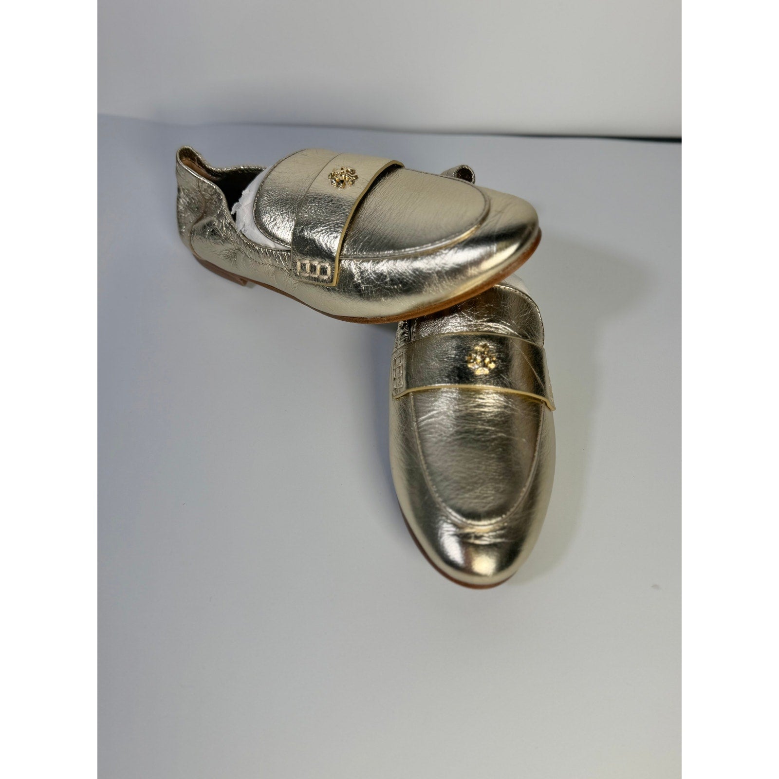 Tory Burch Women's Loafers Gold Metallic Leather Slip-On Flats Size 5M