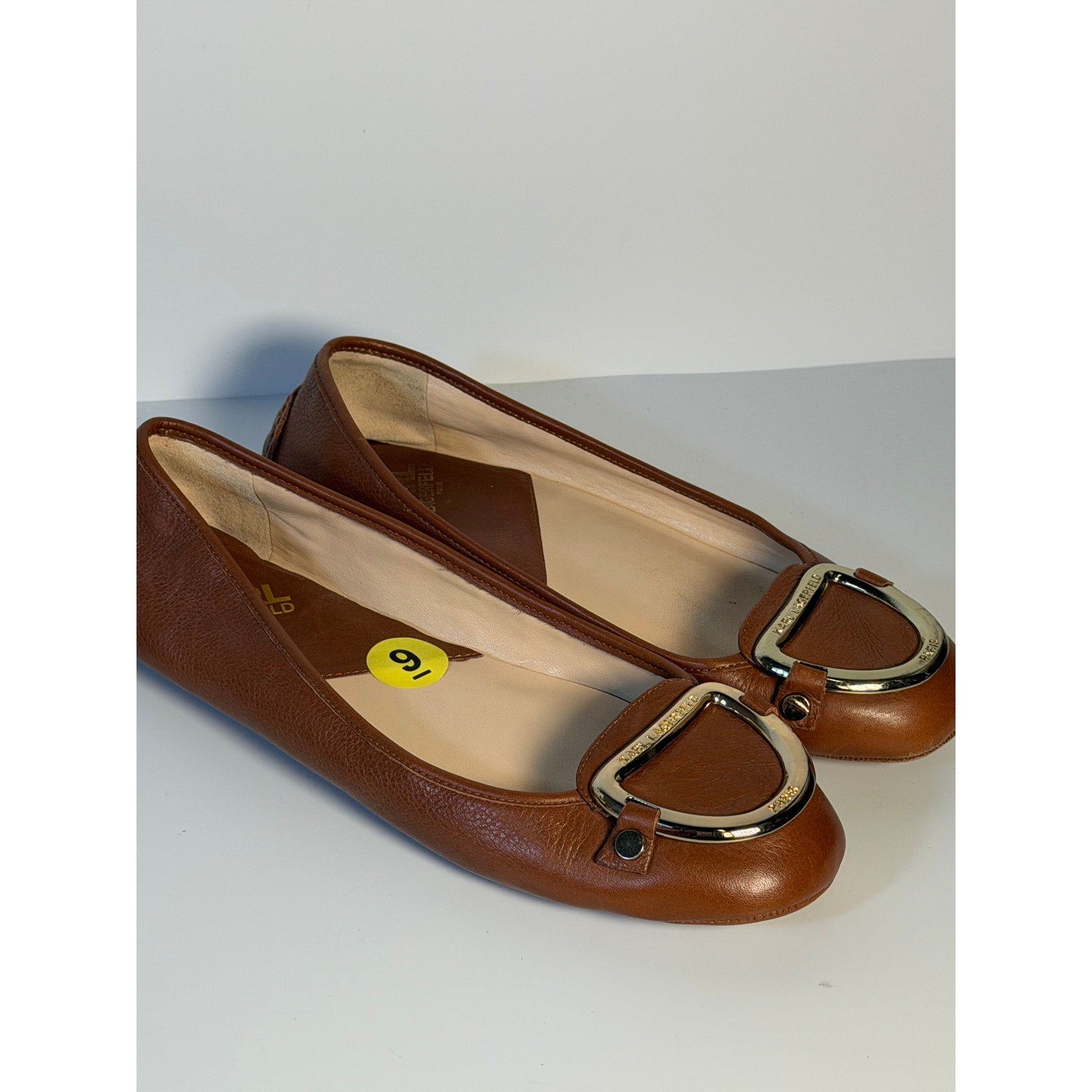 Karl Lagerfeld Paris Women's Brown Ballet Flats US 9 Gold Logo Hardware – Pre-Owned