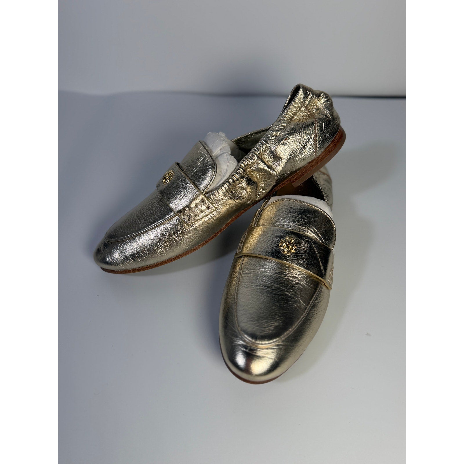 Tory Burch Women's Loafers Gold Metallic Leather Slip-On Flats Size 5M