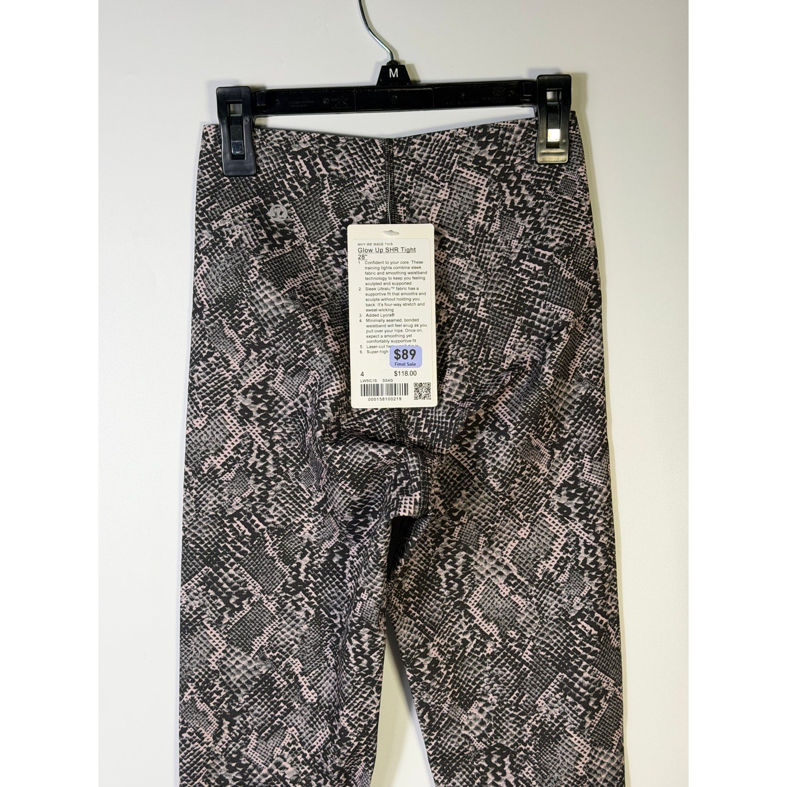 Lululemon Glow Up SHR Tight 28" Leggings Size 4 Pink Black Snakeskin NWT