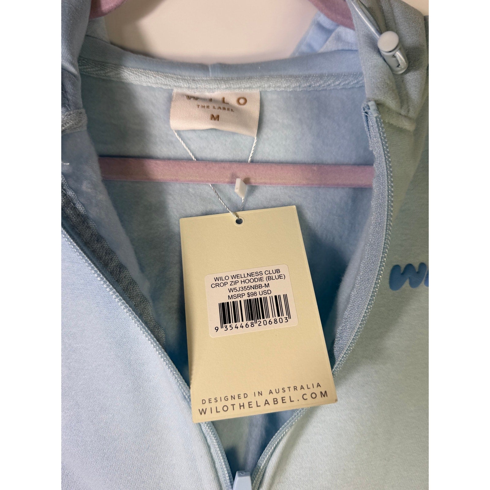 Wilo The Label Wellness Club Crop Zip Hoodie Blue Women’s Size M