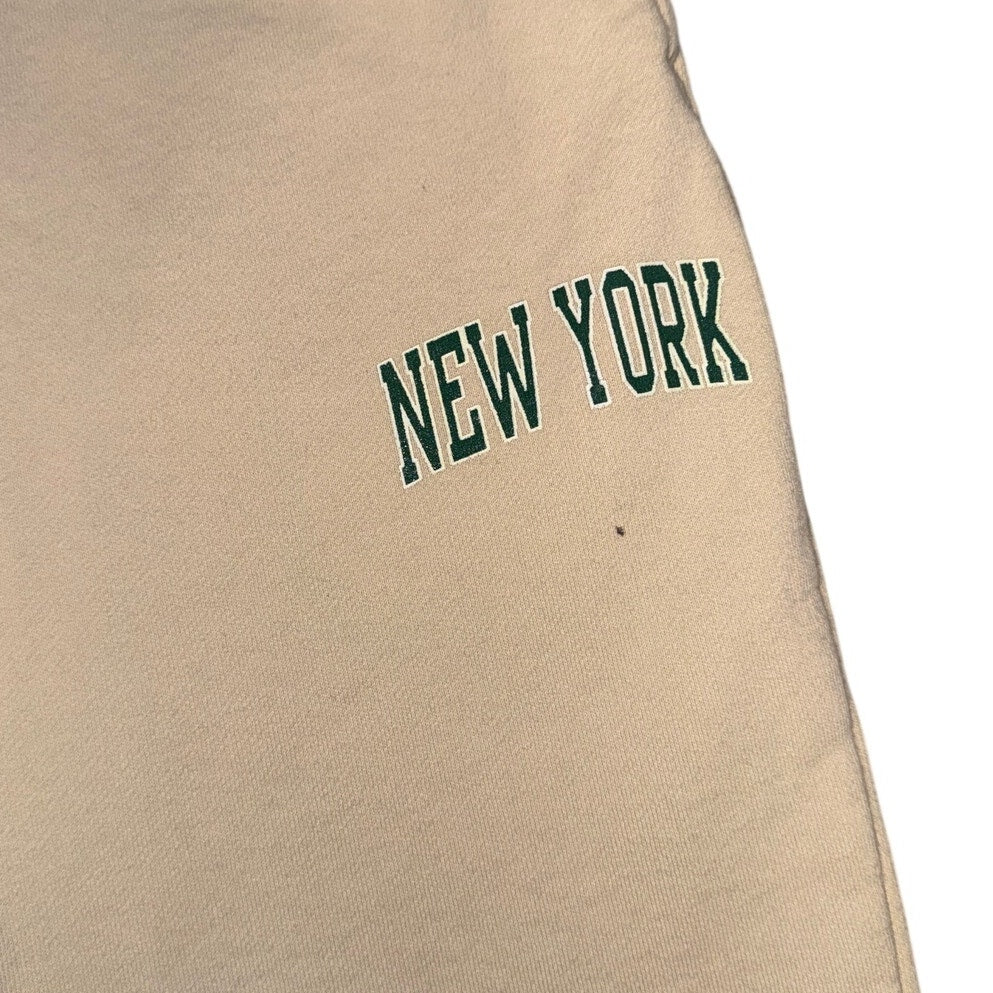 New York Graphic Jogger Sweatpants Cream Beige Size L Elastic Waist