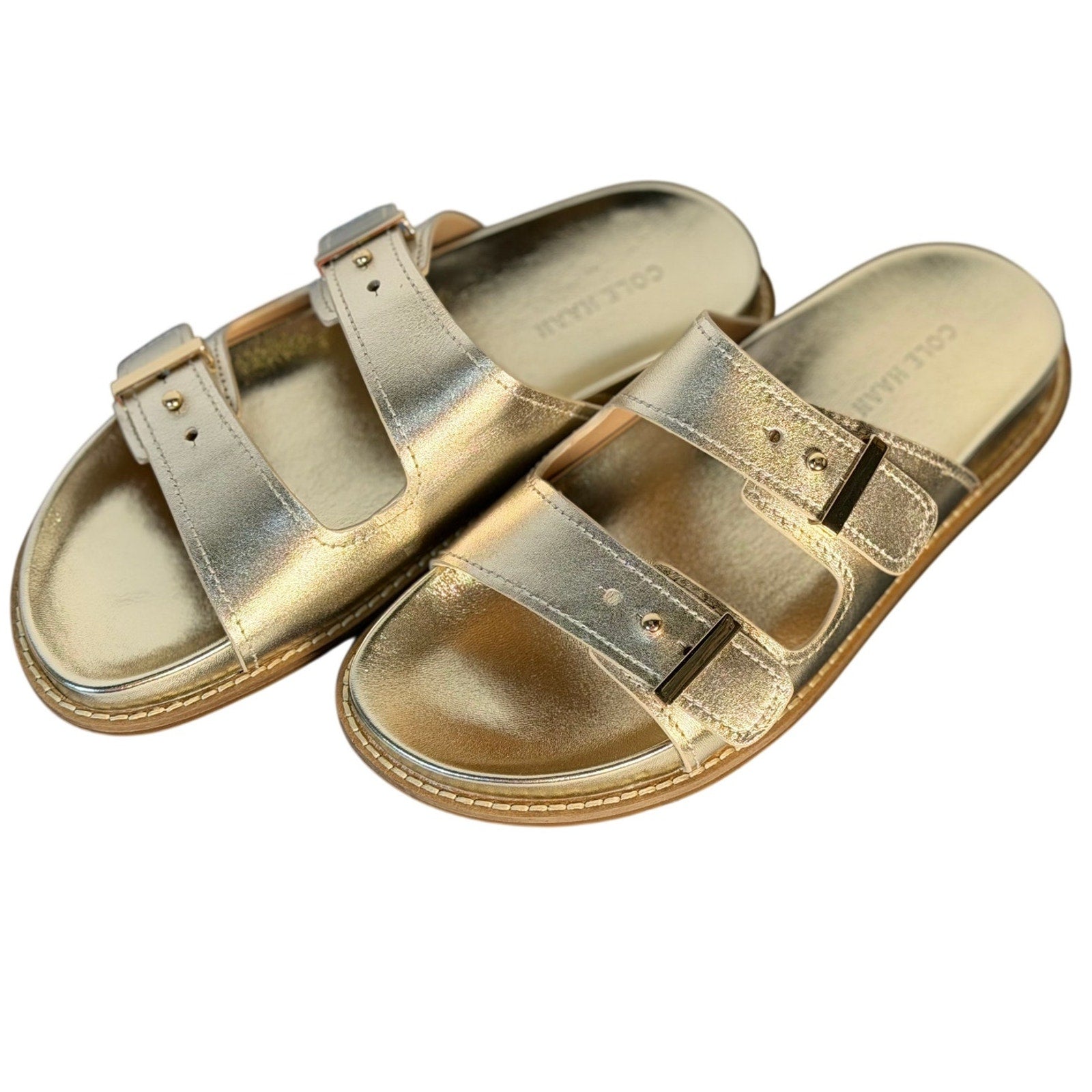 Cole Haan Women's Gold Leather Double Strap Footbed Sandals Size 7B