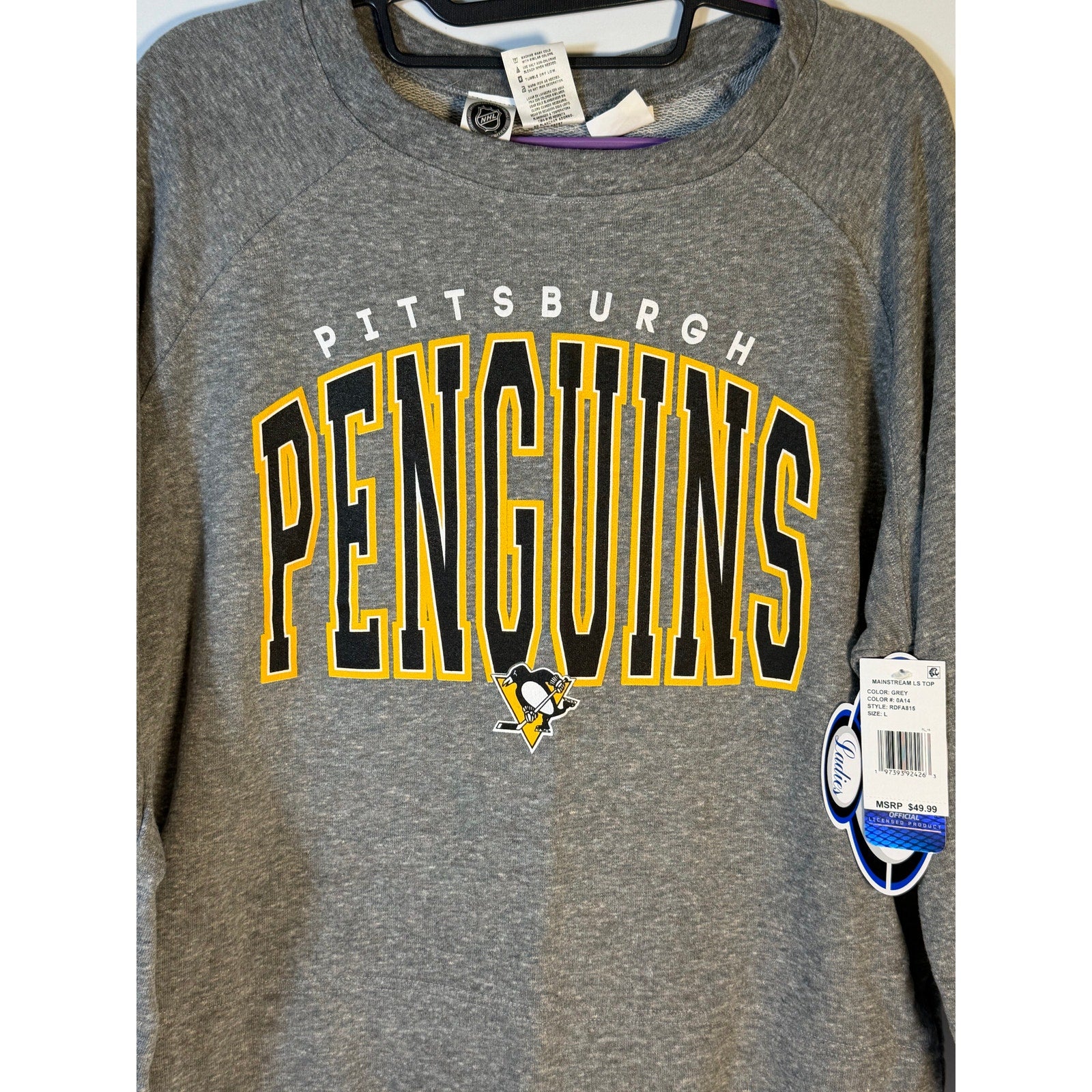 Concepts Sport Pittsburgh Penguins Women's Gray Crew Sweatshirt Large NWT NHL