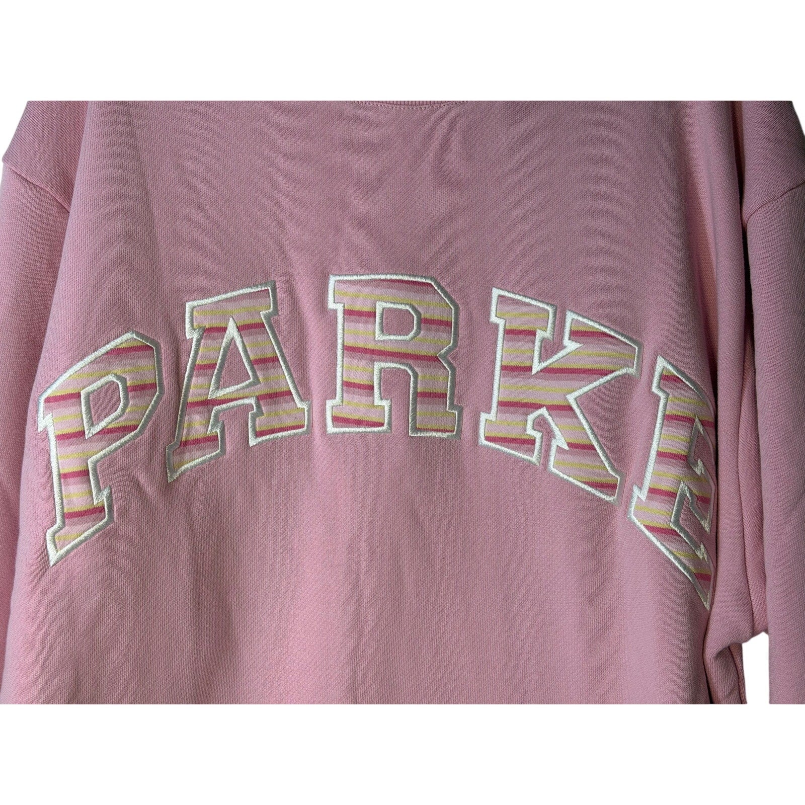 PARKE Pink Mock Neck Oversized Sweatshirt Pullover Striped Logo Appliqué Women's L/XL