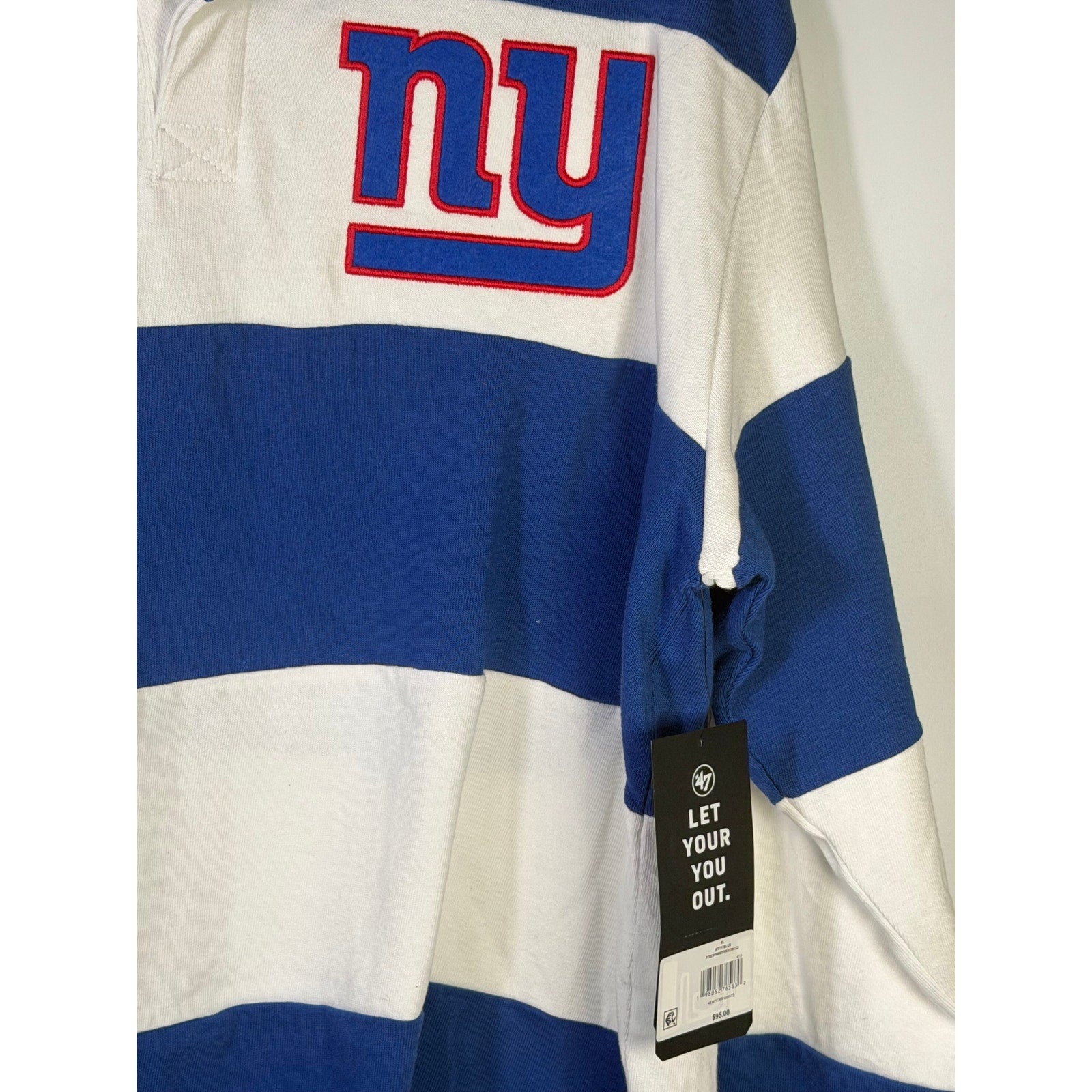 47 Brand New York Giants Rugby Shirt Blue White Striped Long Sleeve Men's XL NWT
