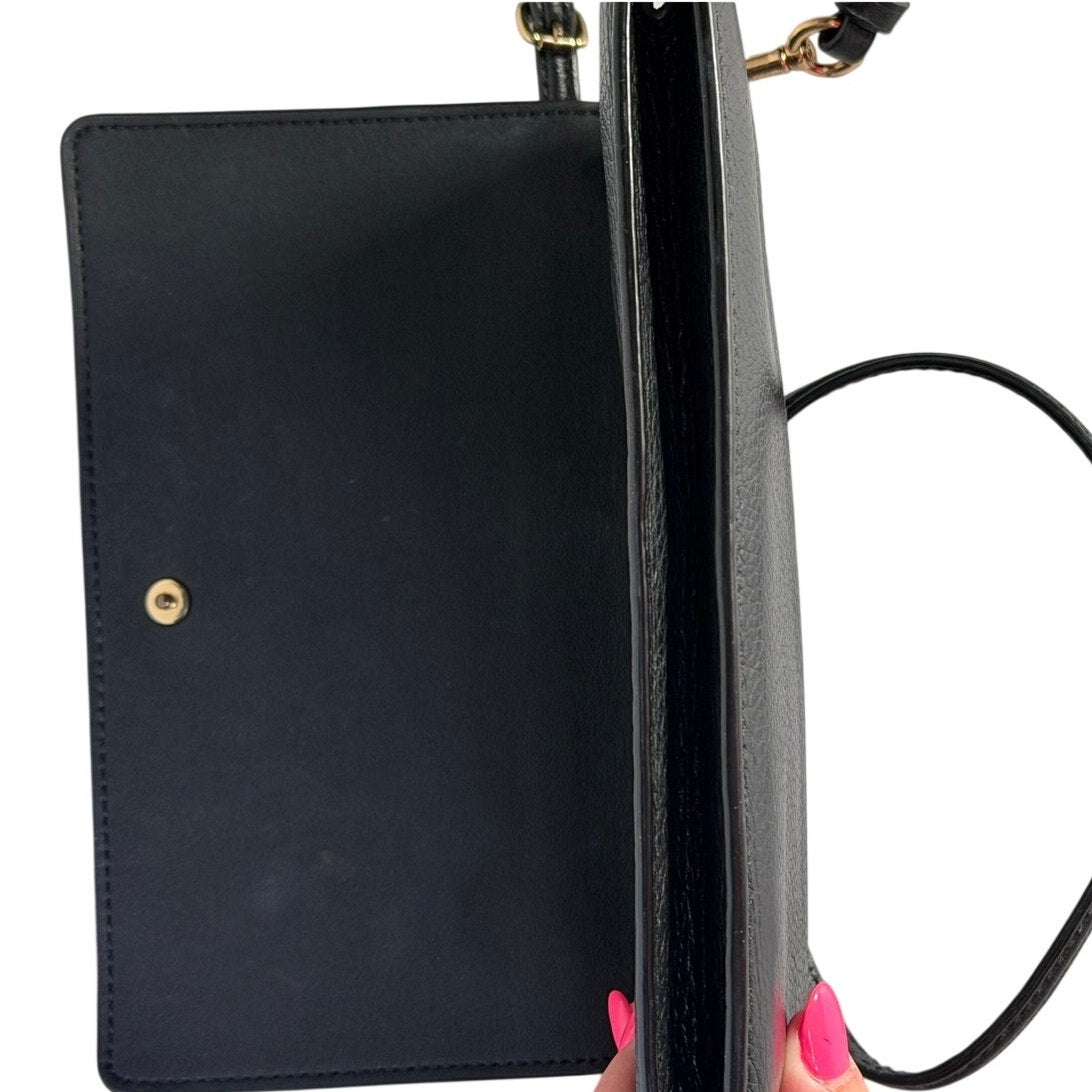 Coach Women’s Black Leather Foldover Crossbody Wallet Bag Adjustable Strap