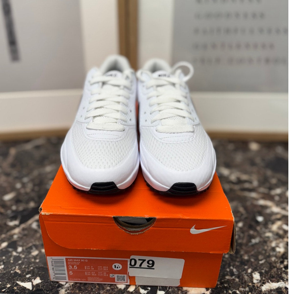 Nike Air Max 90 G Golf Shoes White Black Men's 3.5 Women's 5 CU9978-101