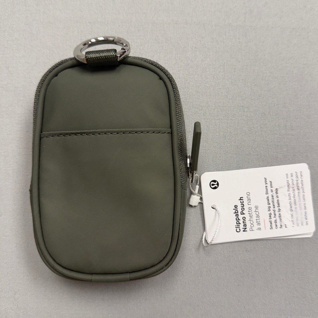 Lululemon Clippable Nano Pouch Gray Green Zip Mini Bag New With Tags