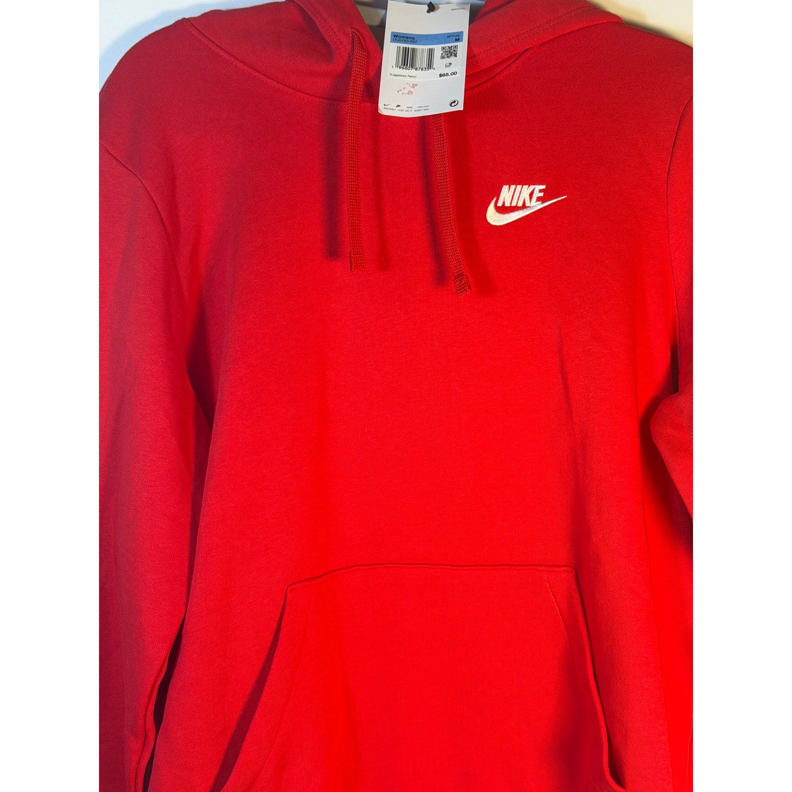 Nike Sportswear Club Fleece Pullover Hoodie Red Women's Medium Sweatshirt NWT