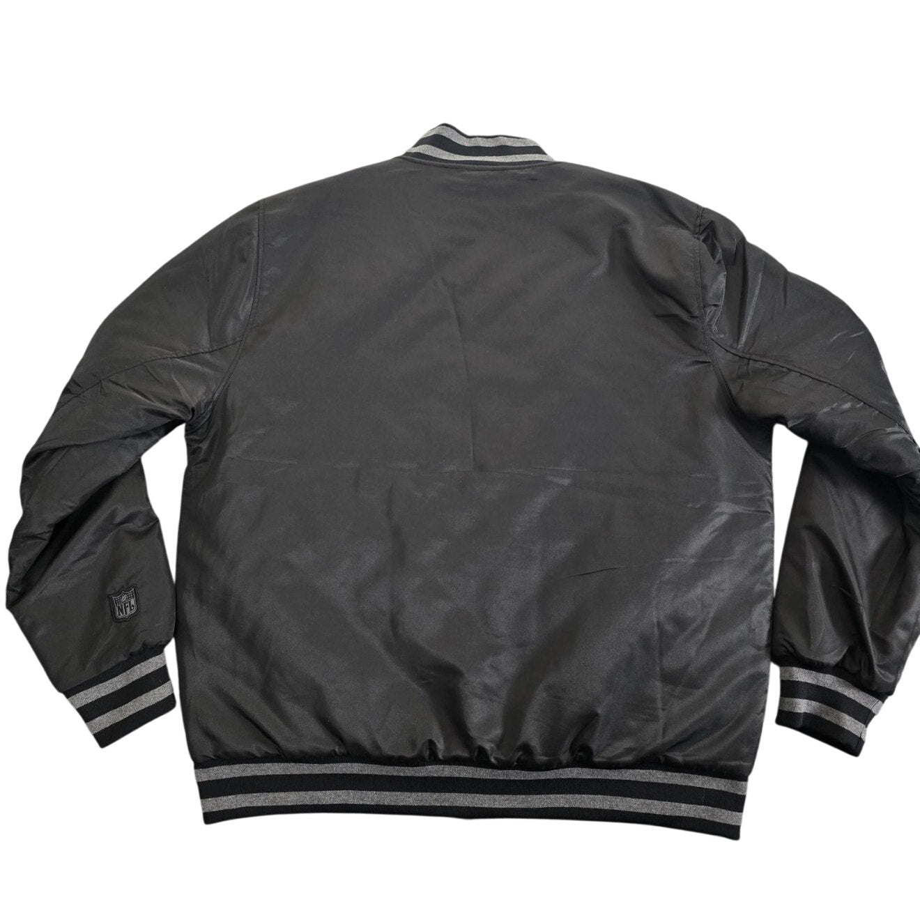 NFL Varsity Bomber Jacket – Men’s Size Large – Black / Gray – Snap Front