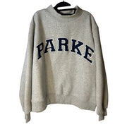 PARKE Mock Neck Sweatshirt Women's L/XL Gray Oversized Fleece Pullover Embroidered Logo