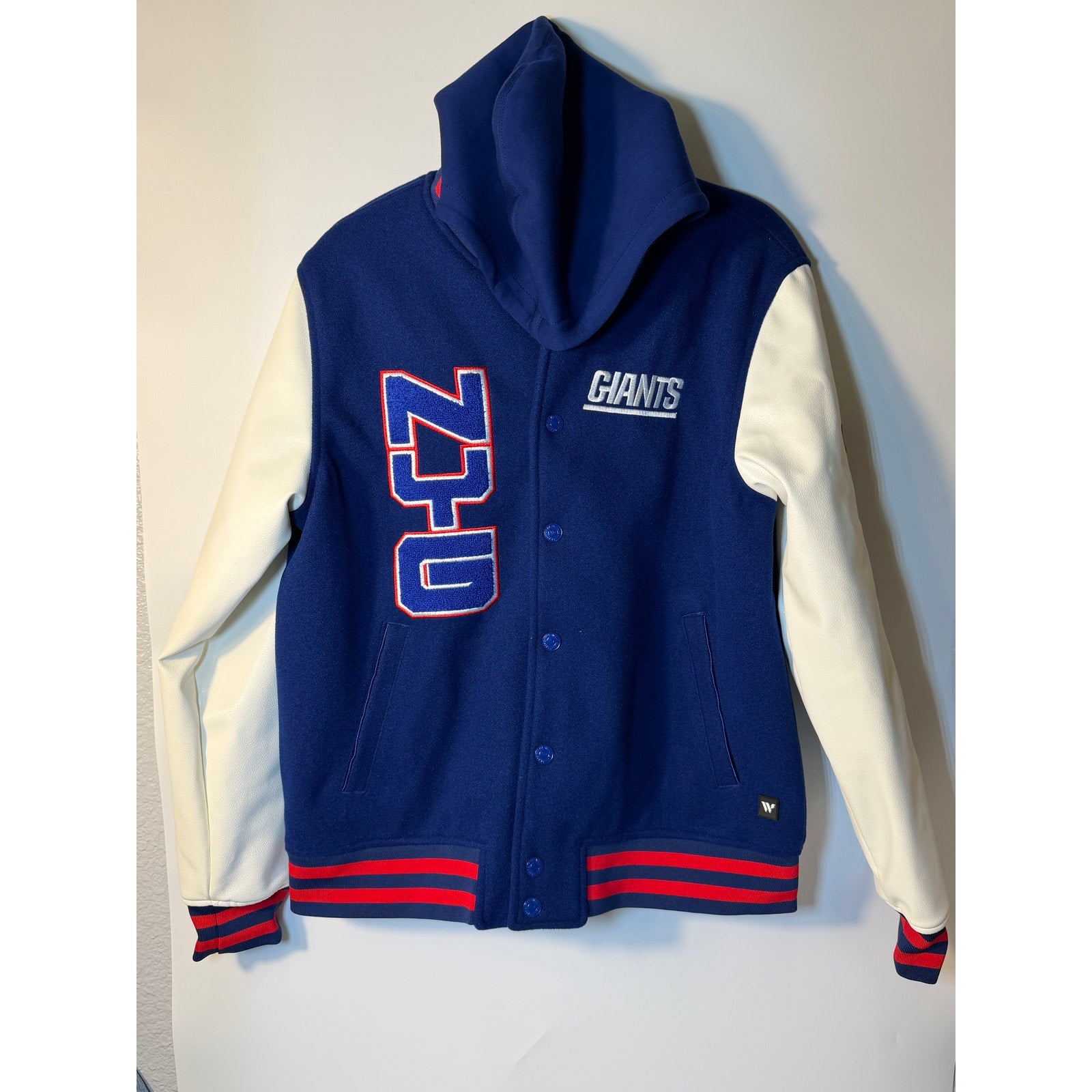 New York Giants Women's Varsity Hooded Jacket Blue White M NFL Wild Collective