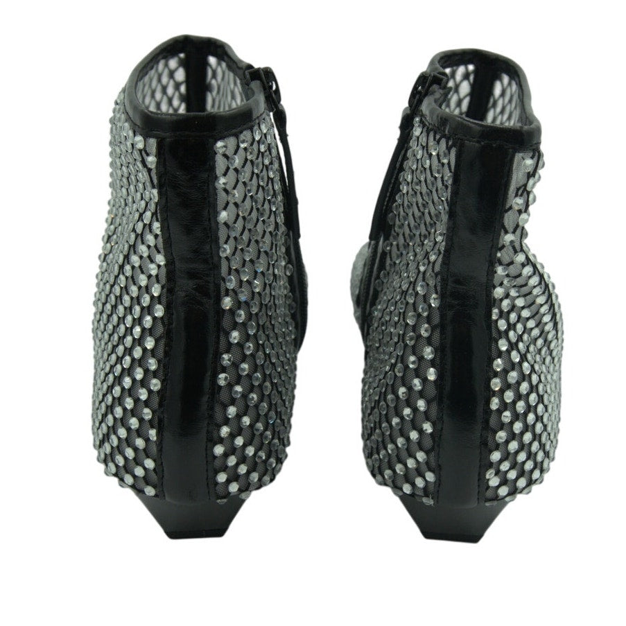 Rebecca Minkoff Crystal Mesh Booties – Women’s Size 8M – Black – 40mm Heel – NIB