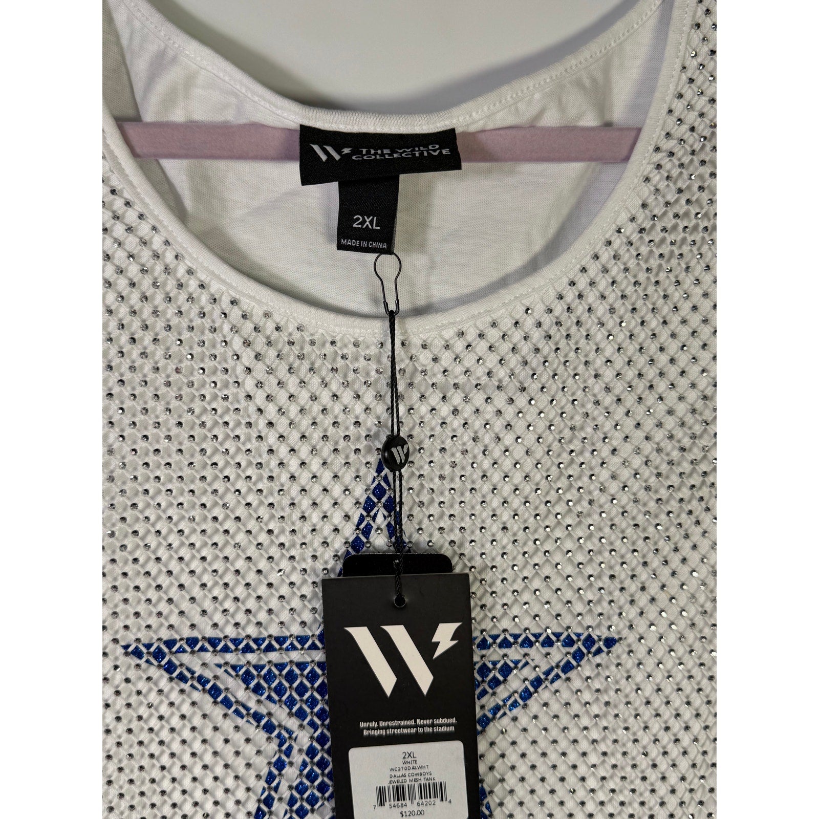 WEAR by Erin Andrews Dallas Cowboys Jeweled Mesh Tank White Women's 2XL NWT