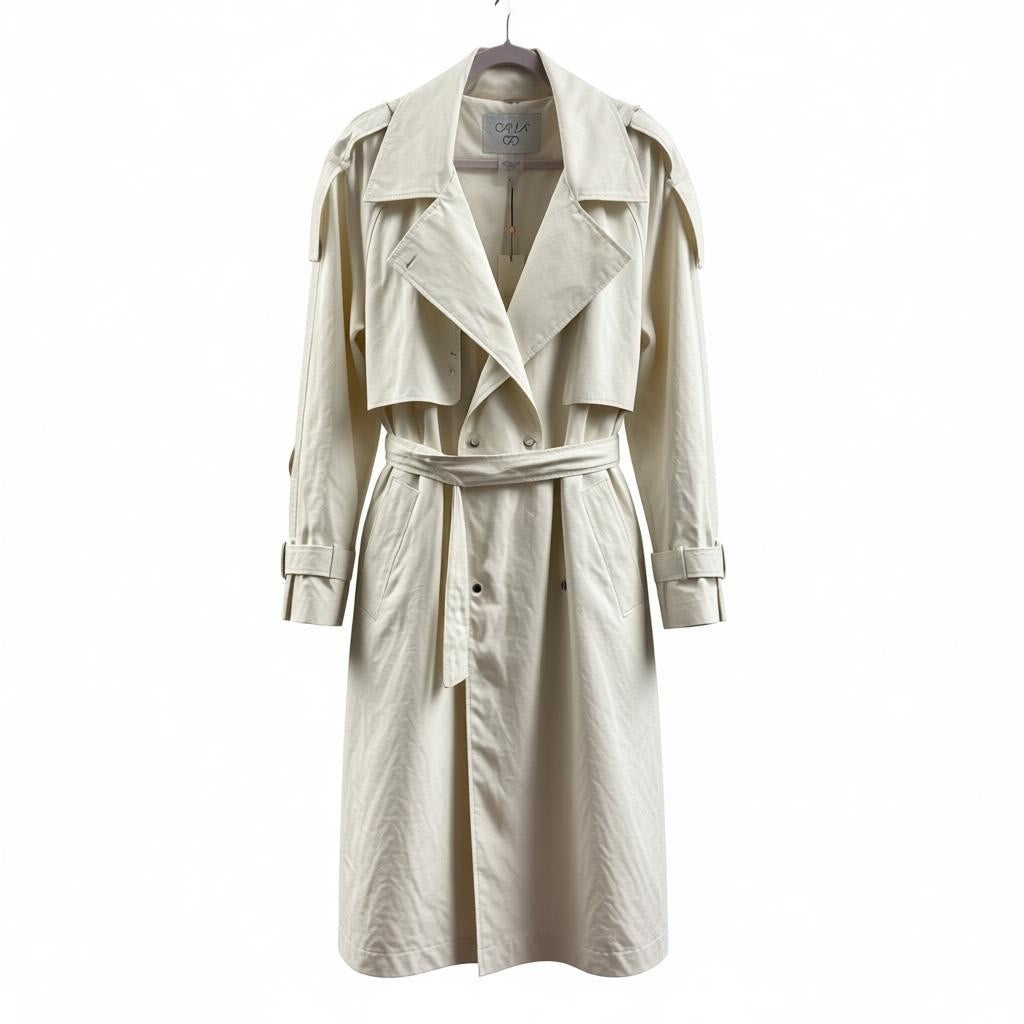 Calia Women's Hooded Trench Coat XL Cream Belted Lightweight Jacket NWT