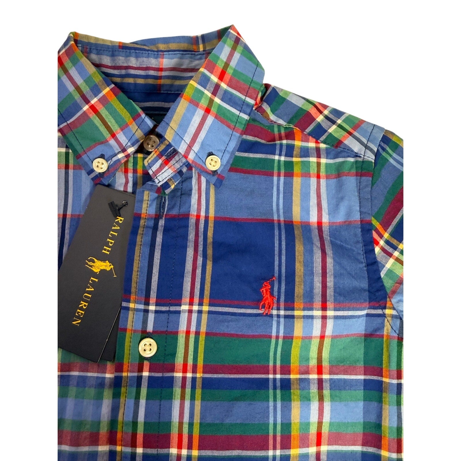 Polo Ralph Lauren Boys Plaid Shirt Size 2T Navy Chino Shorts Size 4T Outfit Set
