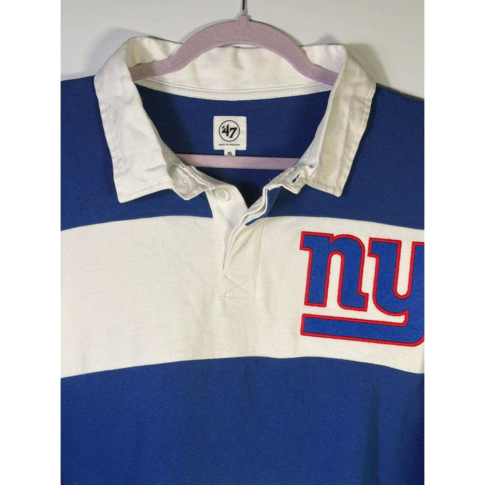 47 Brand New York Giants Rugby Shirt Blue White Striped Long Sleeve Men's XL NWT