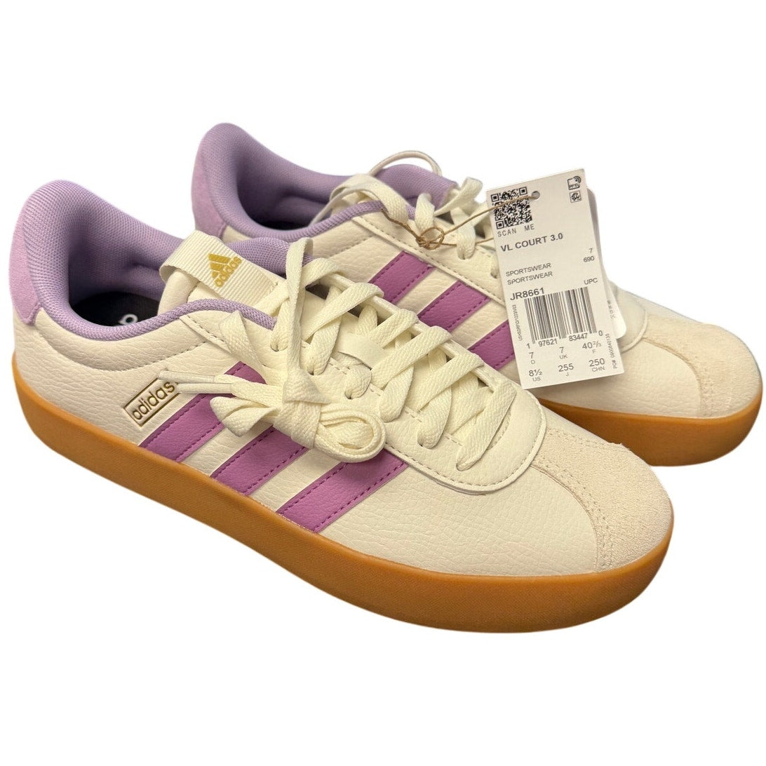 adidas VL Court 3.0 Women’s 8.5 White Purple Gum Sneakers JR8661 New w/ Box