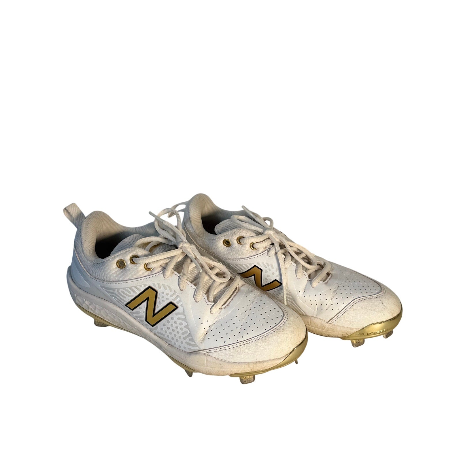 New Balance FuelCell COMPv2 Baseball Cleats White Gold Men's Size 7.5 D Metal Cleats