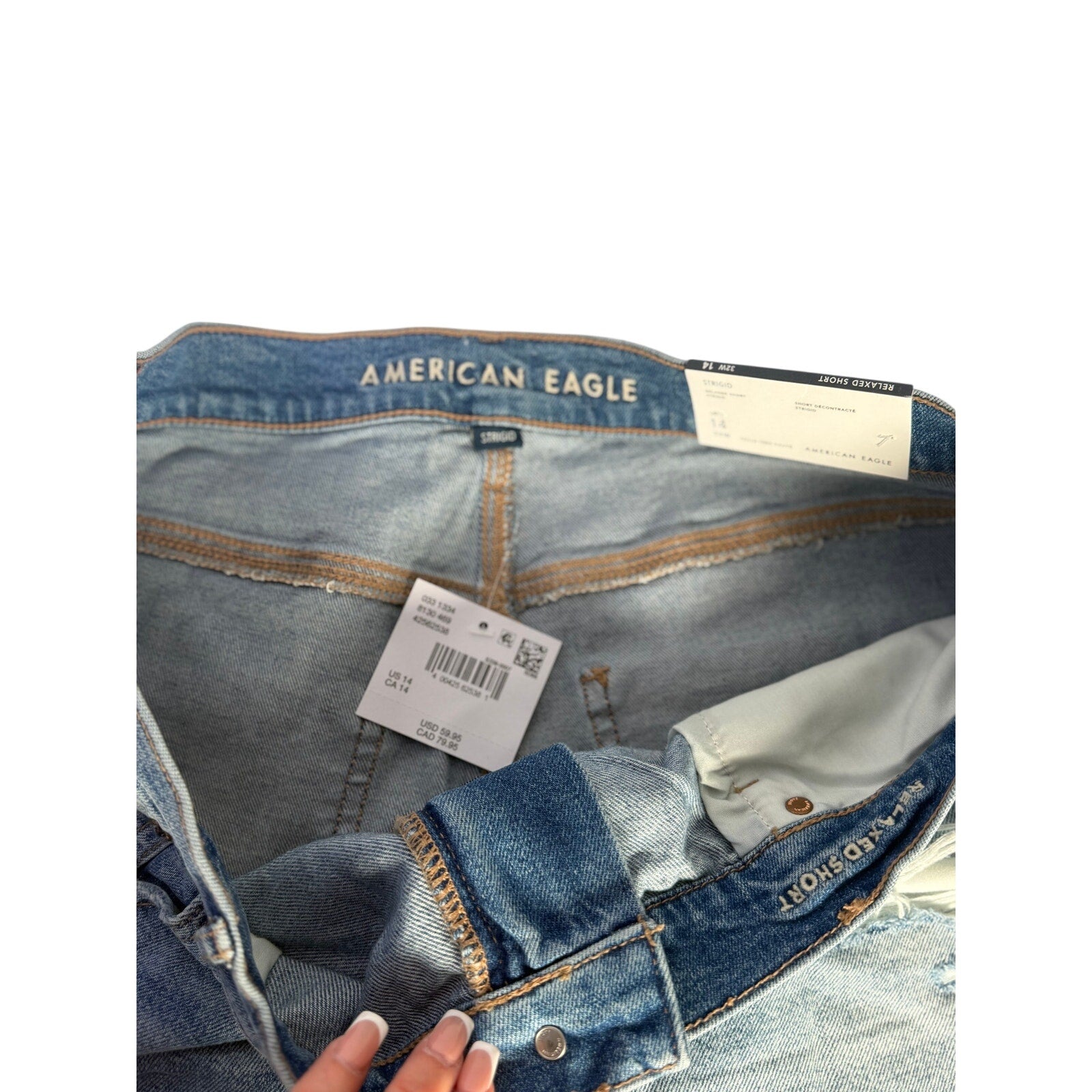American Eagle Strigid Relaxed High Rise Distressed Denim Shorts Women's Size 14