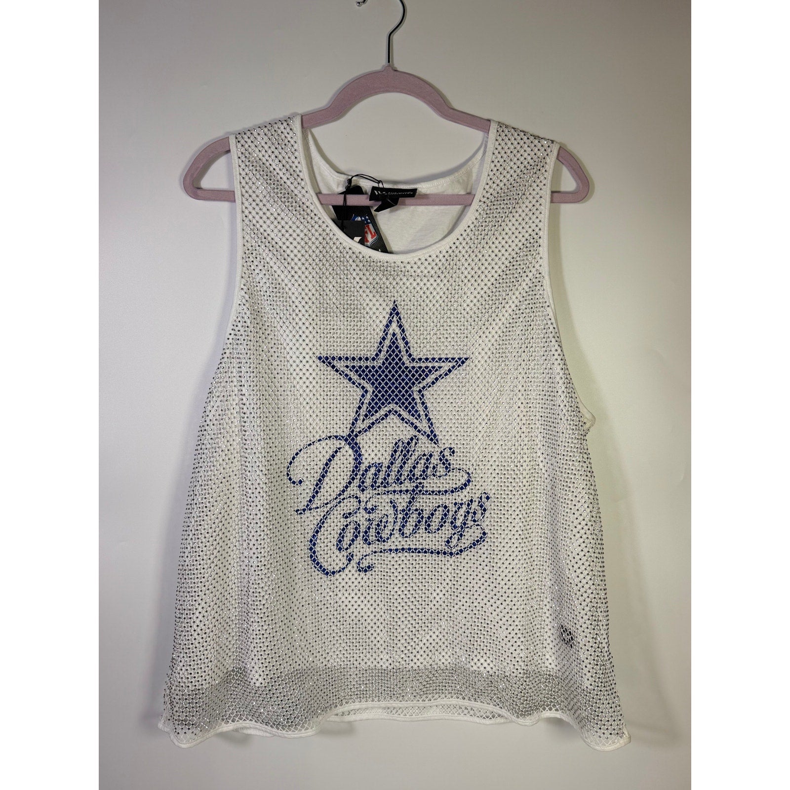WEAR by Erin Andrews Dallas Cowboys Jeweled Mesh Tank White Women's 2XL NWT