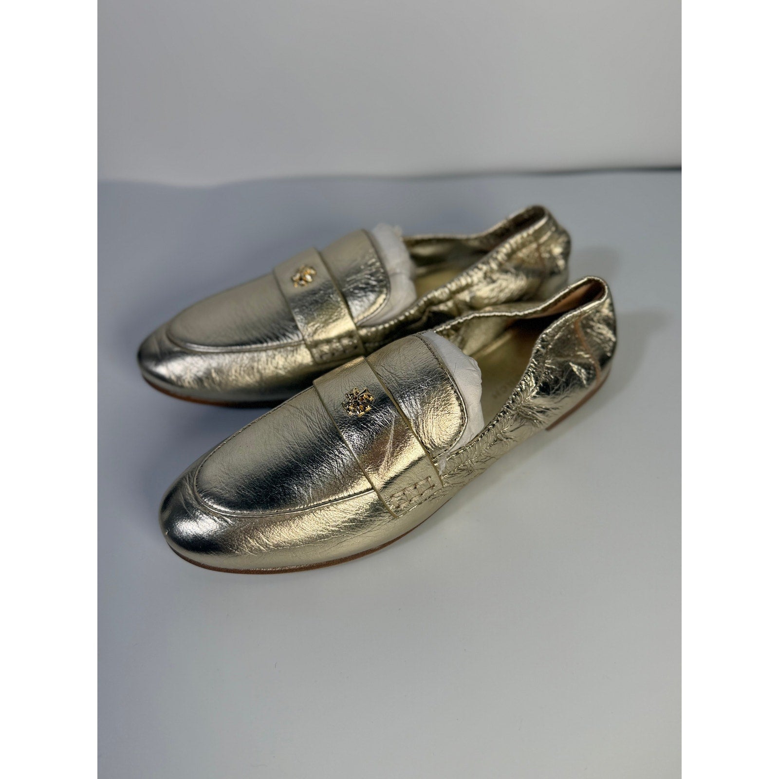 Tory Burch Women's Loafers Gold Metallic Leather Slip-On Flats Size 5M