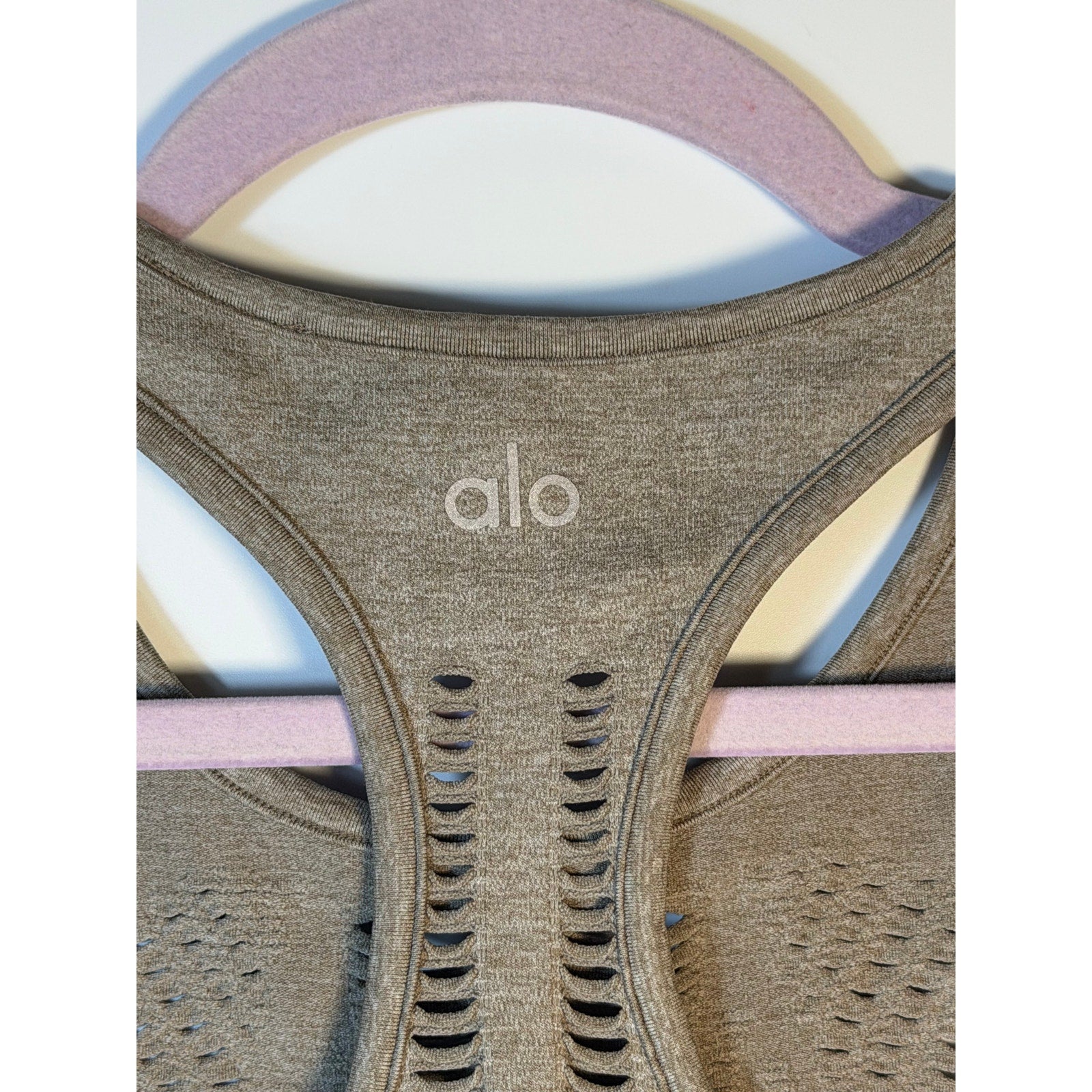 Alo Yoga Seamless Open Knit Racerback Tank Top Women's S Gray Activewear