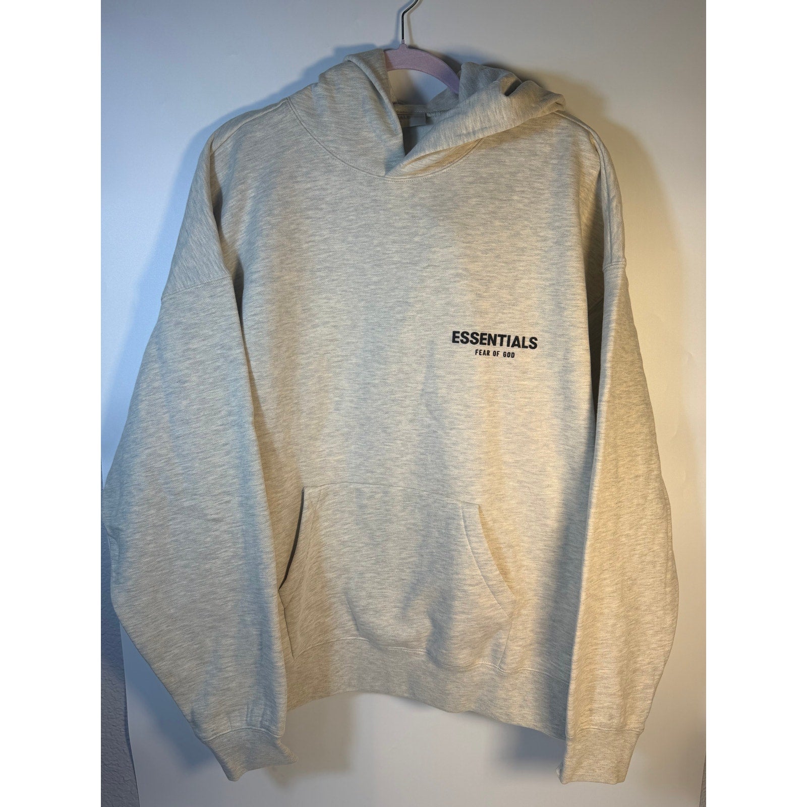 Fear of God ESSENTIALS Pullover Hoodie Light Oatmeal Men's Large Logo Sweatshirt