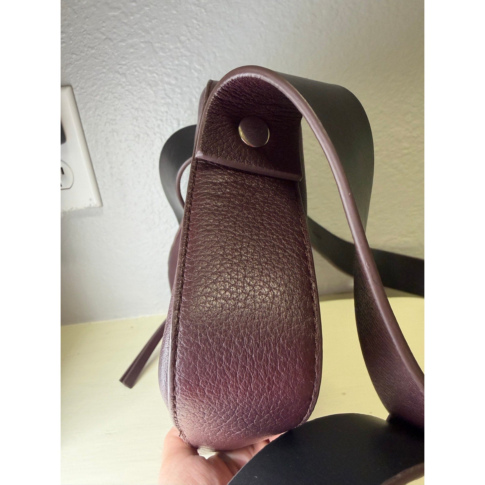 AllSaints Women’s Burgundy Pebbled Leather Camera Crossbody Bag Adjustable Strap