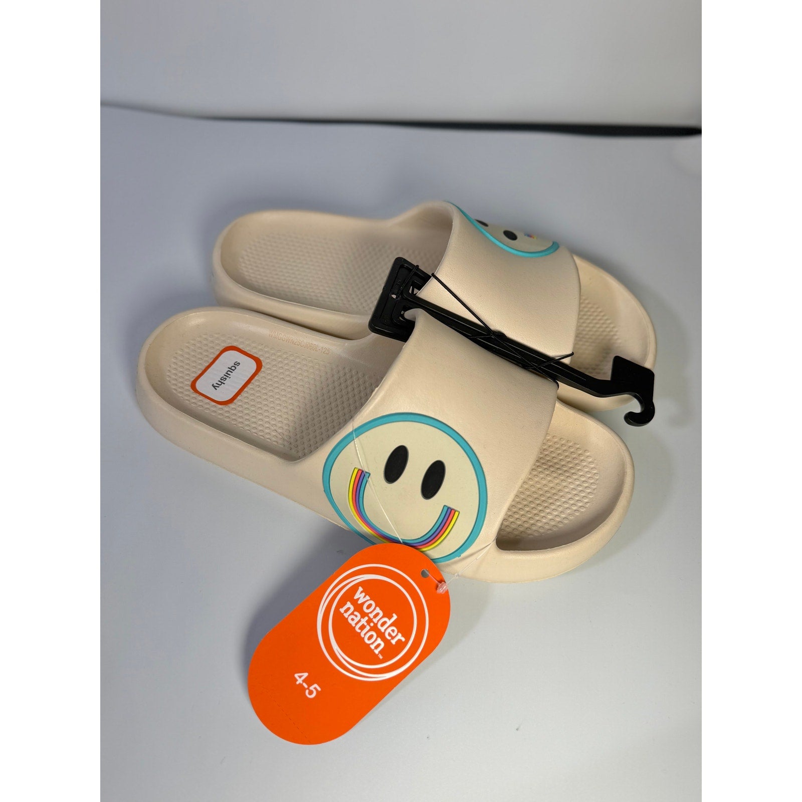 Wonder Nation Girls Smiley Face Slide Sandals Cream Size 4-5 Youth