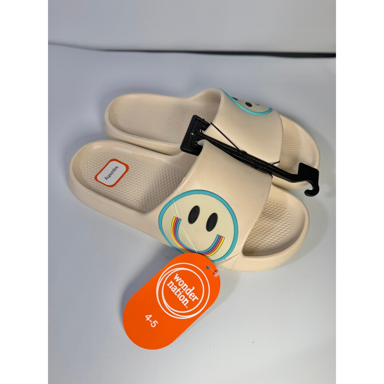 Wonder Nation Girls Smiley Face Slide Sandals Cream Size 4-5 Youth