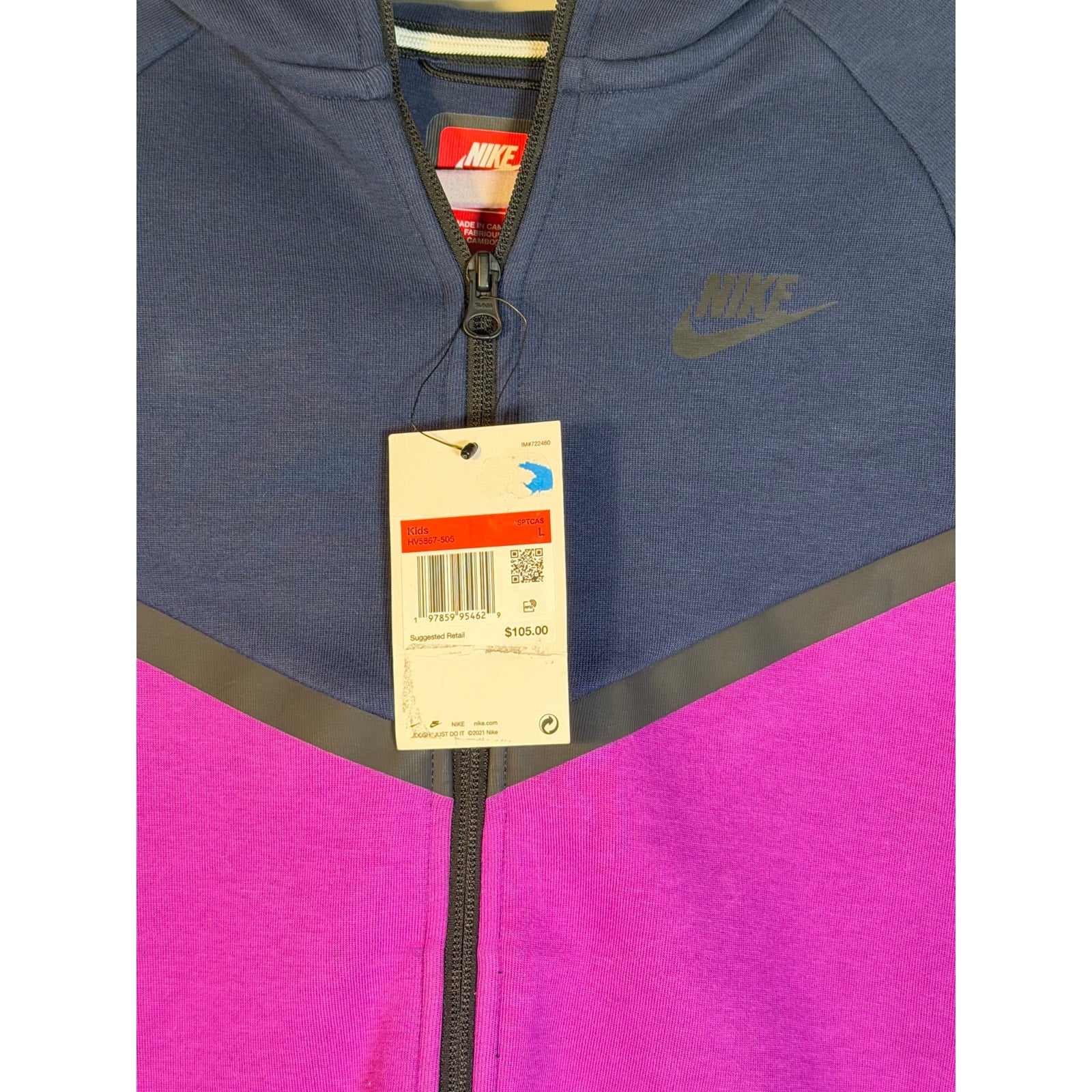 Nike Sportswear Tech Fleece Hoodie Full Zip Kids Large Purple Blue NWT