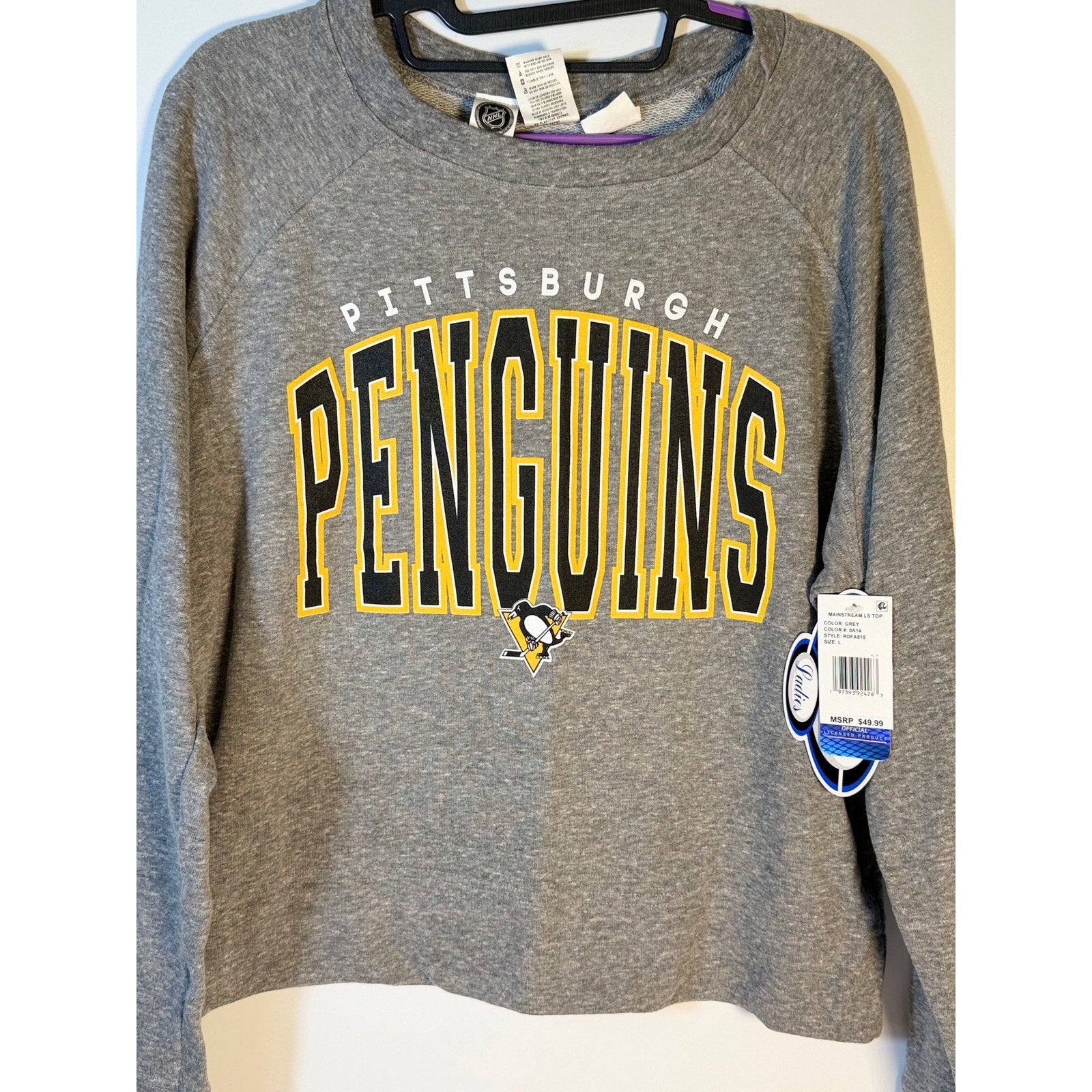 Concepts Sport Pittsburgh Penguins Women's Gray Crew Sweatshirt Large NWT NHL