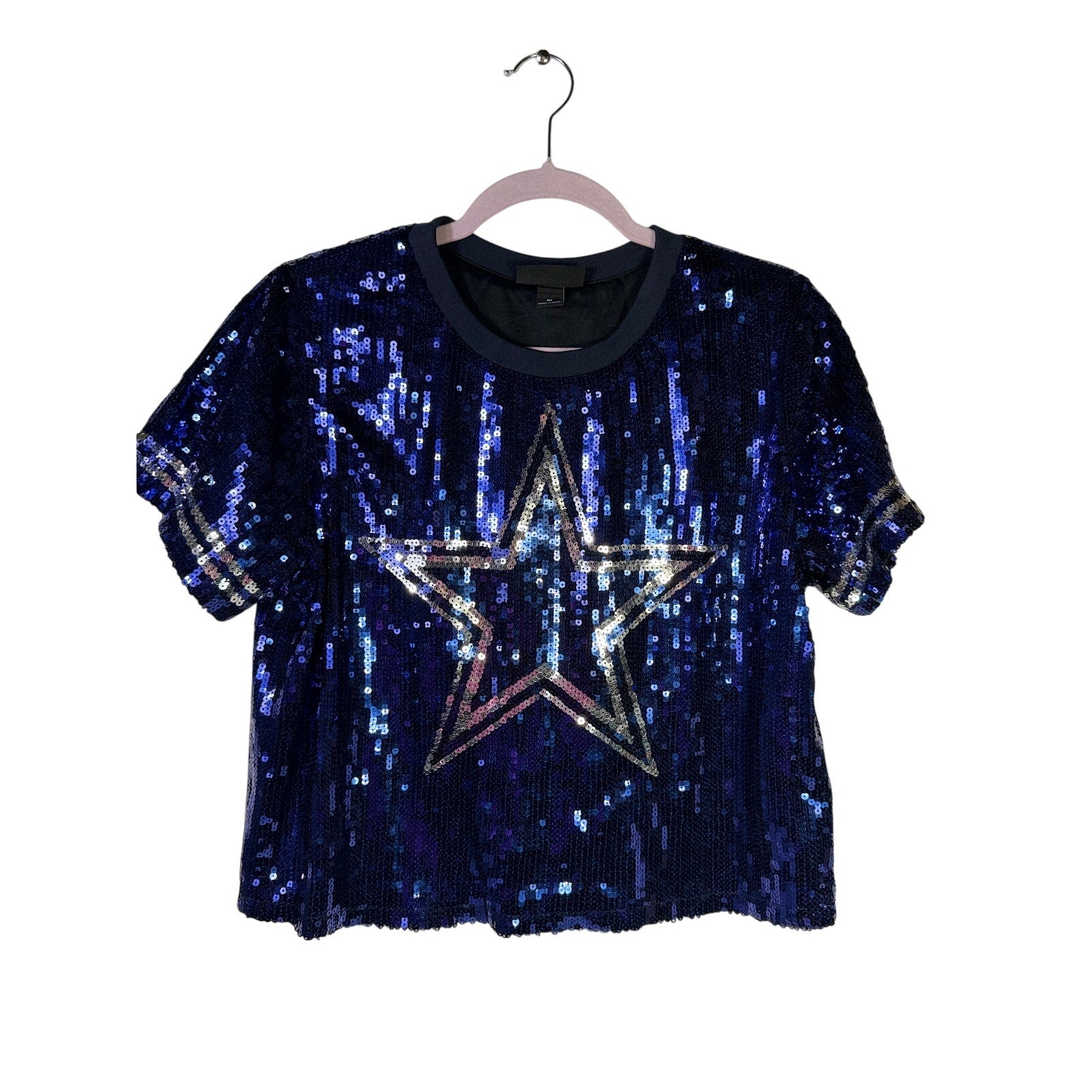 The Wild Collective Dallas Cowboys Sequin Star T-Shirt Women's Medium Navy Blue