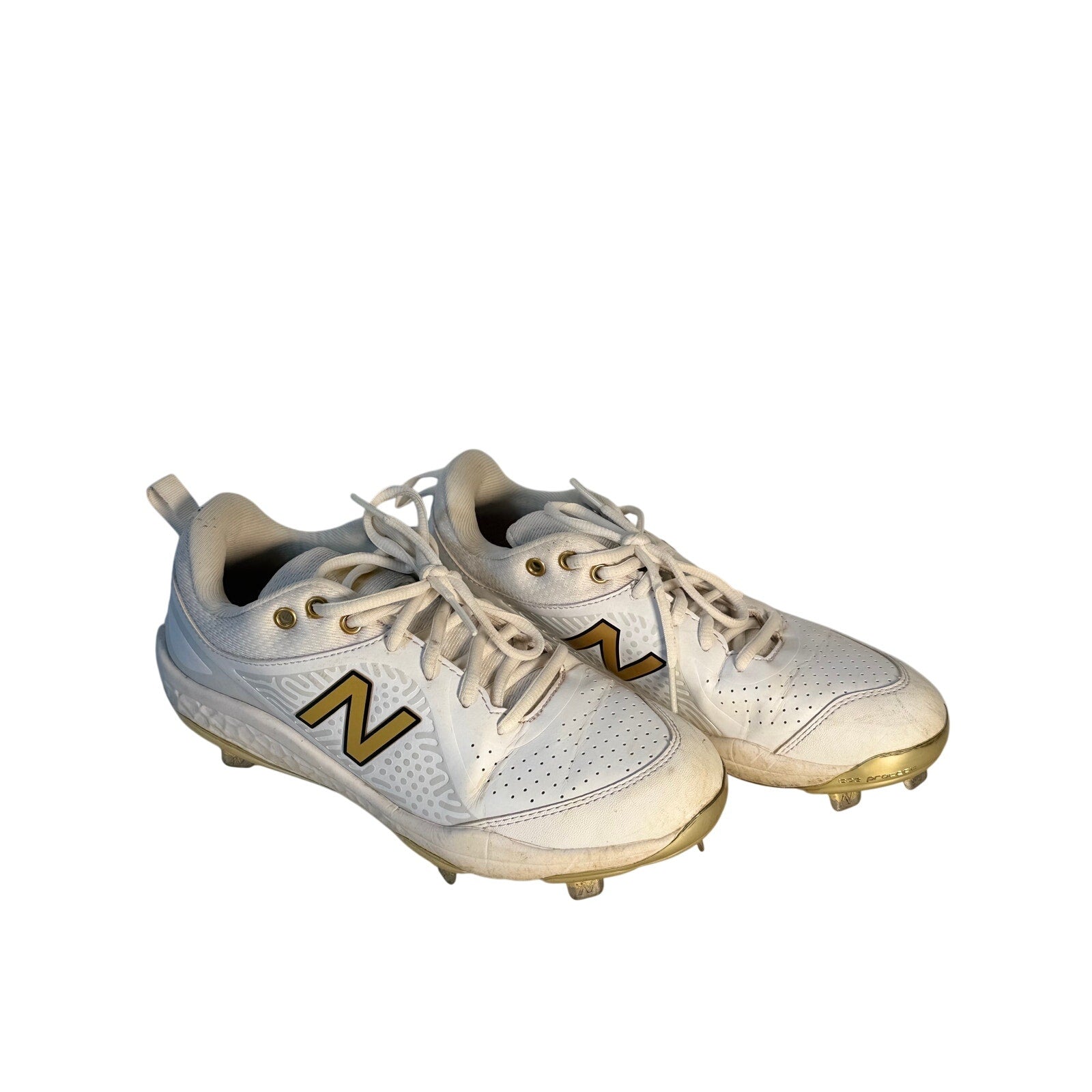 New Balance FuelCell COMPv2 Baseball Cleats White Gold Men's Size 7.5 D Metal Cleats